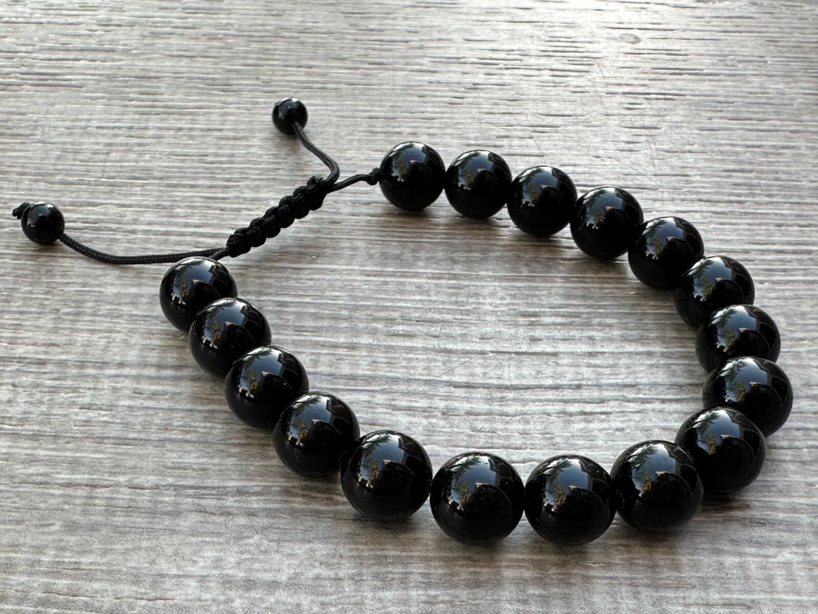 Grade A++ Black Obsidian Crystal Adjustable Bead Bracelet 10mm,Genuine Bracelet
