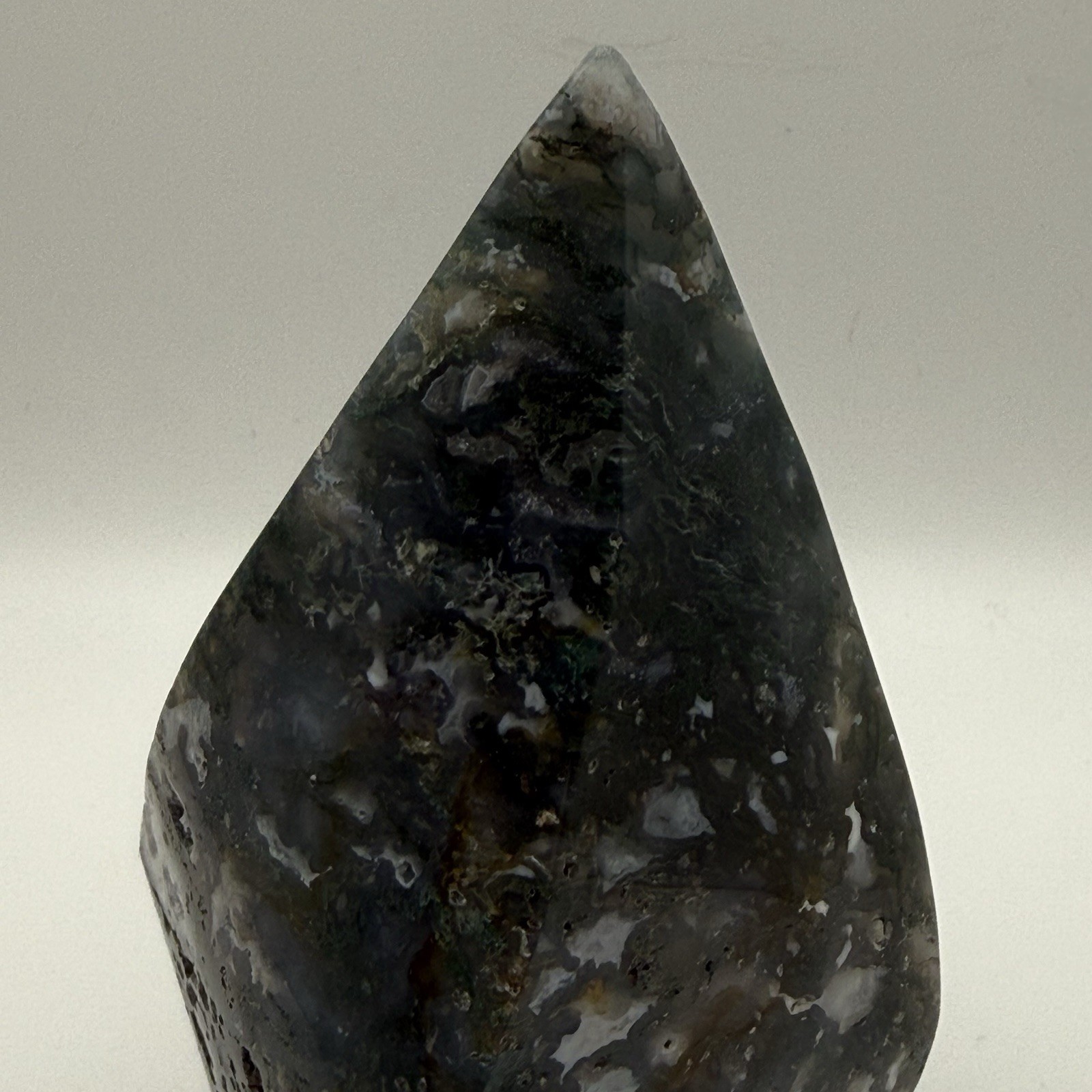 Moss Agate Swirled Tower, Green and White, Approx. 4.5 Inches