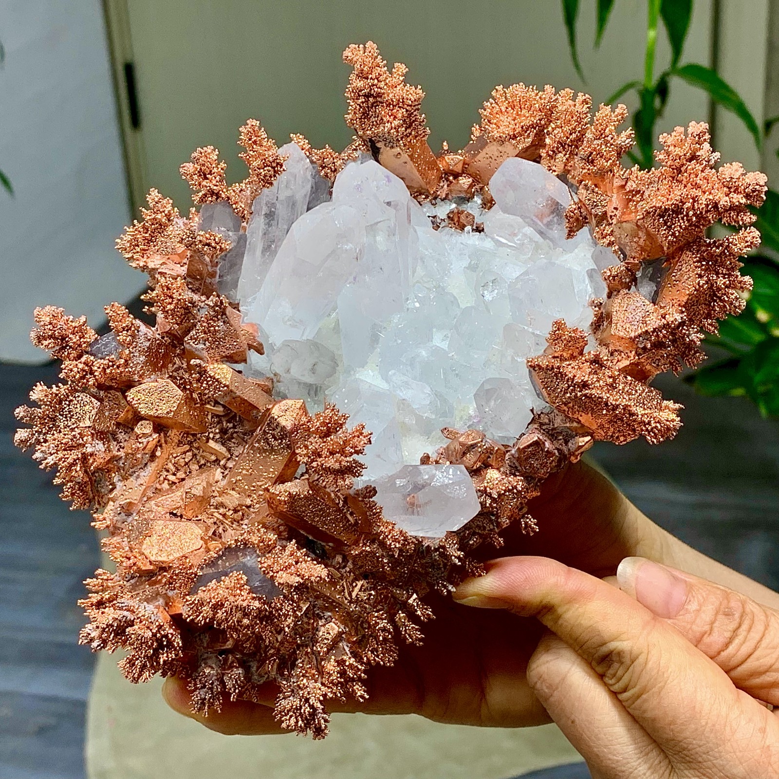 897G Rare!! iridescent Native Copper with white quartz crystal mineral-symbiosis