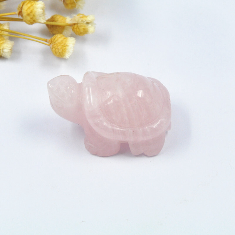 Natural Rose Quartz Crystal Carved Tortoise Healing Stone Turtle Animal Decor US