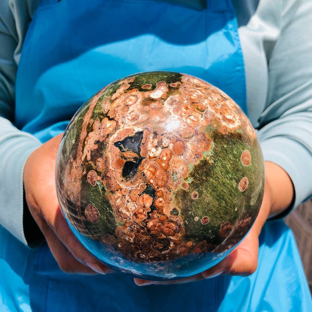 5.28LB Natural Cherry Blossom Agate Crystal Sphere Floral Healing Gem Stone 4848