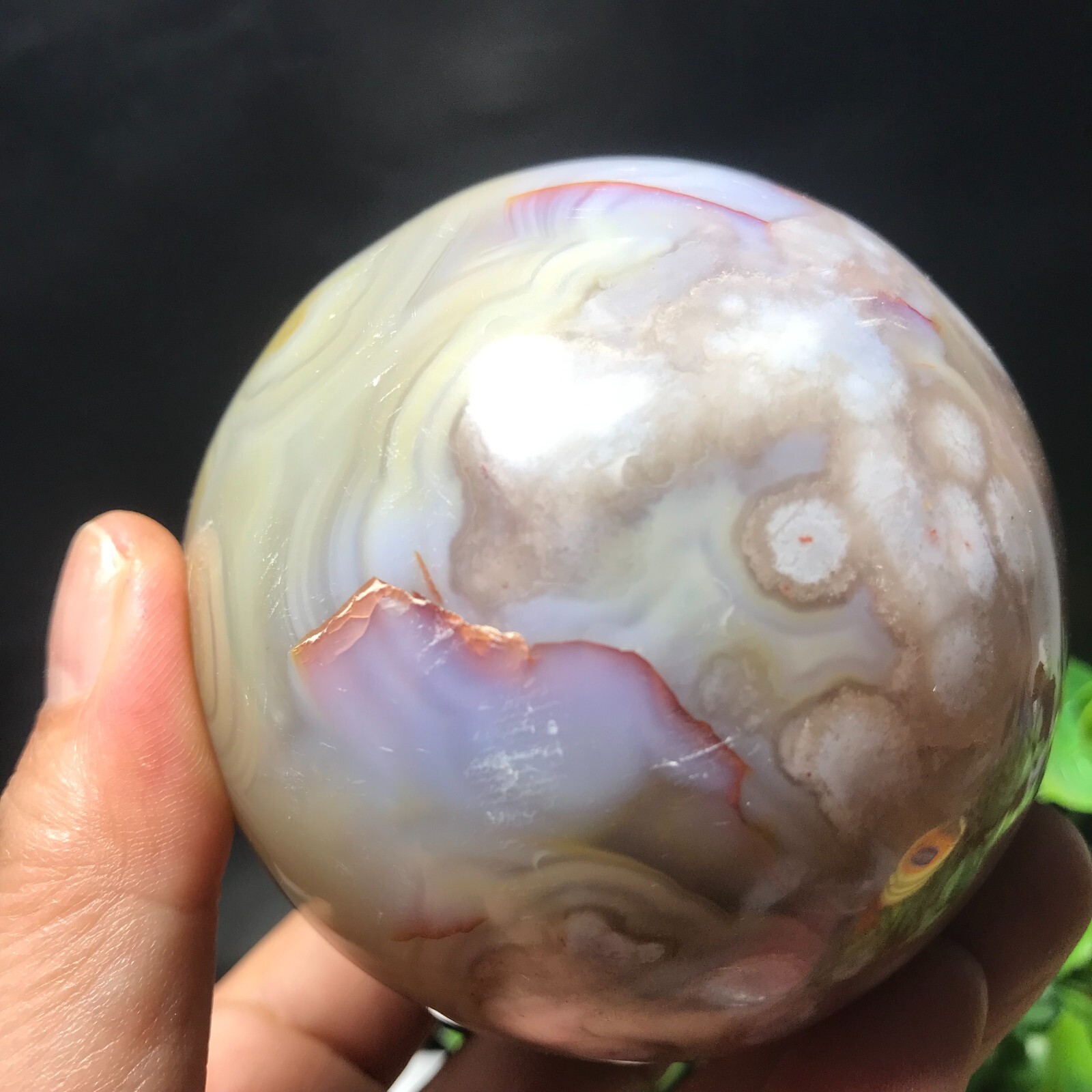 566g 73mm Natural Sakura Agate Cherry Blossom ball Quartz Crystal Healing 242
