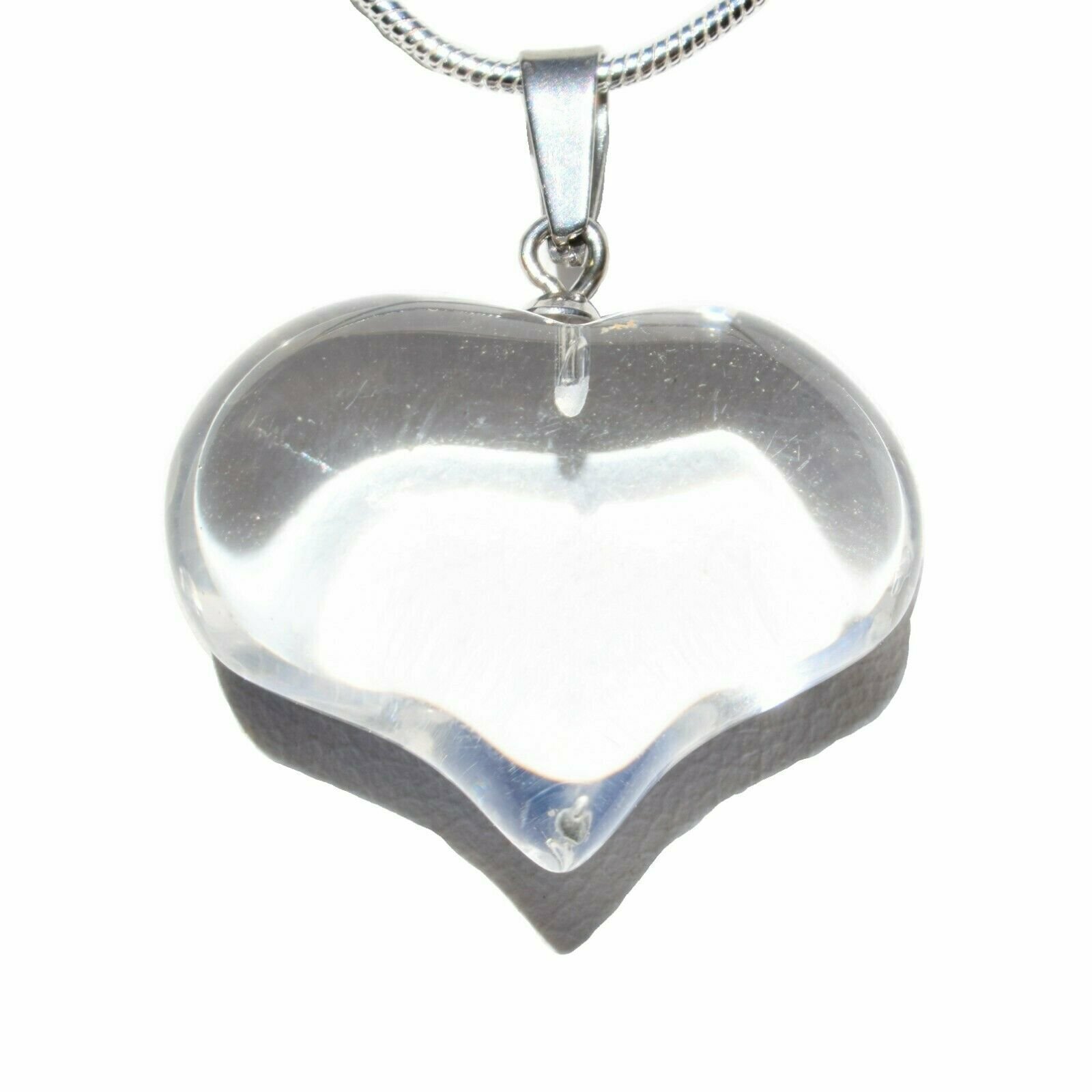 Selenite Charged Natural Puffy Heart Crystal Pendant + 20″ Stainless Steel Chain