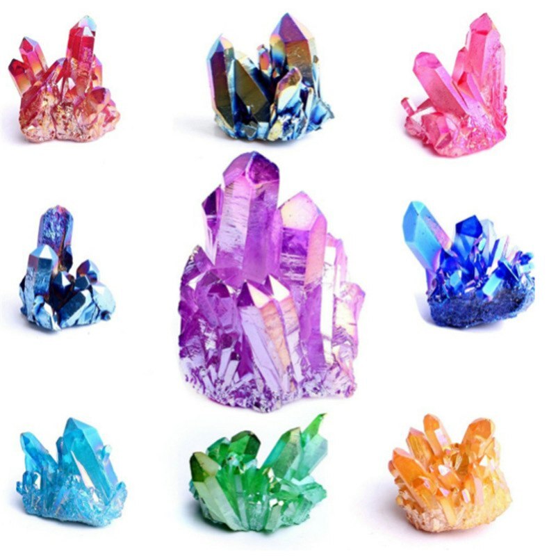 Natural Quartz Crystal Cluster Aura Rainbow Titanium Rock Stone Specimens Reiki