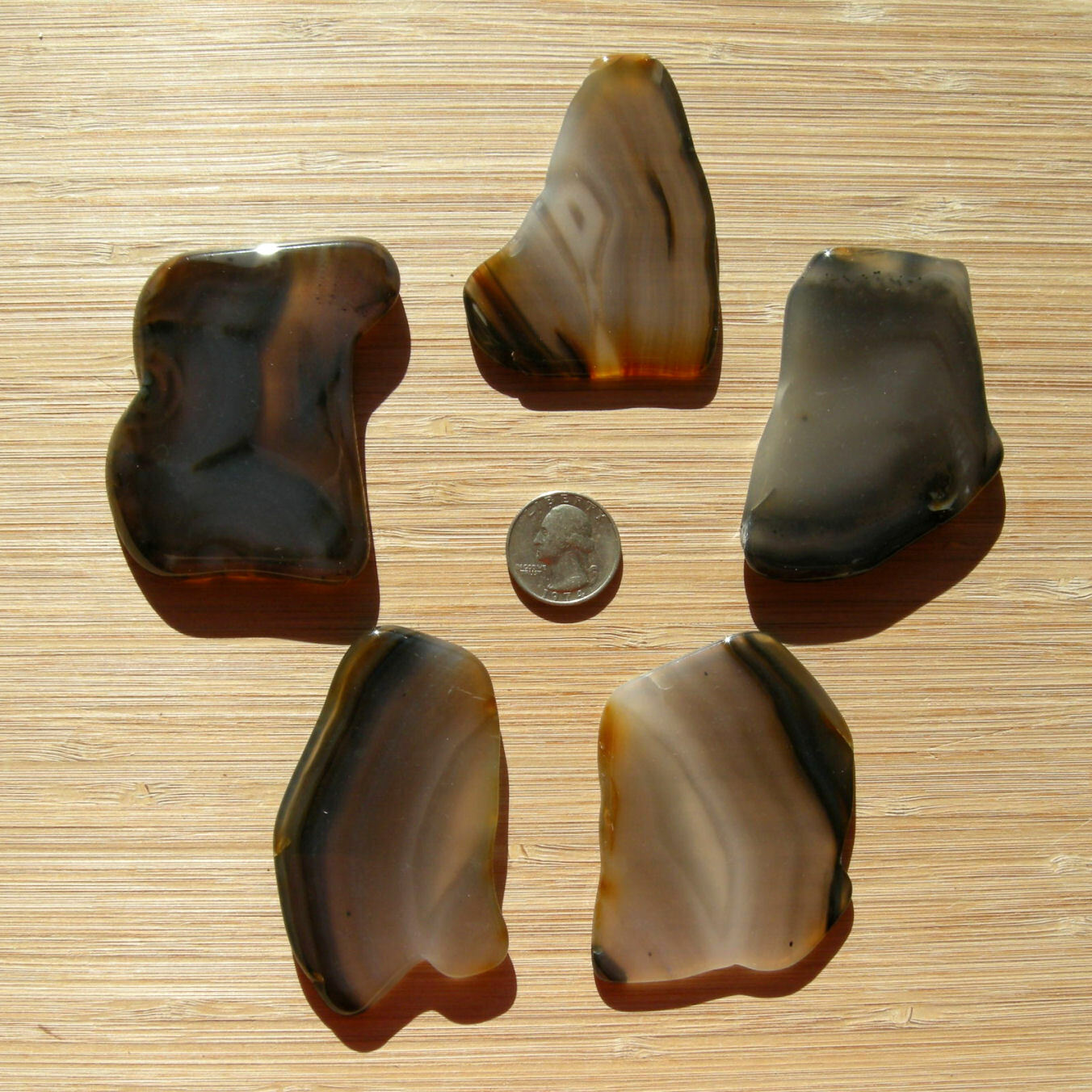 5 Agate Crystal Slices Flat Cut Polished Gray Stones Nice Banding Natural Colors