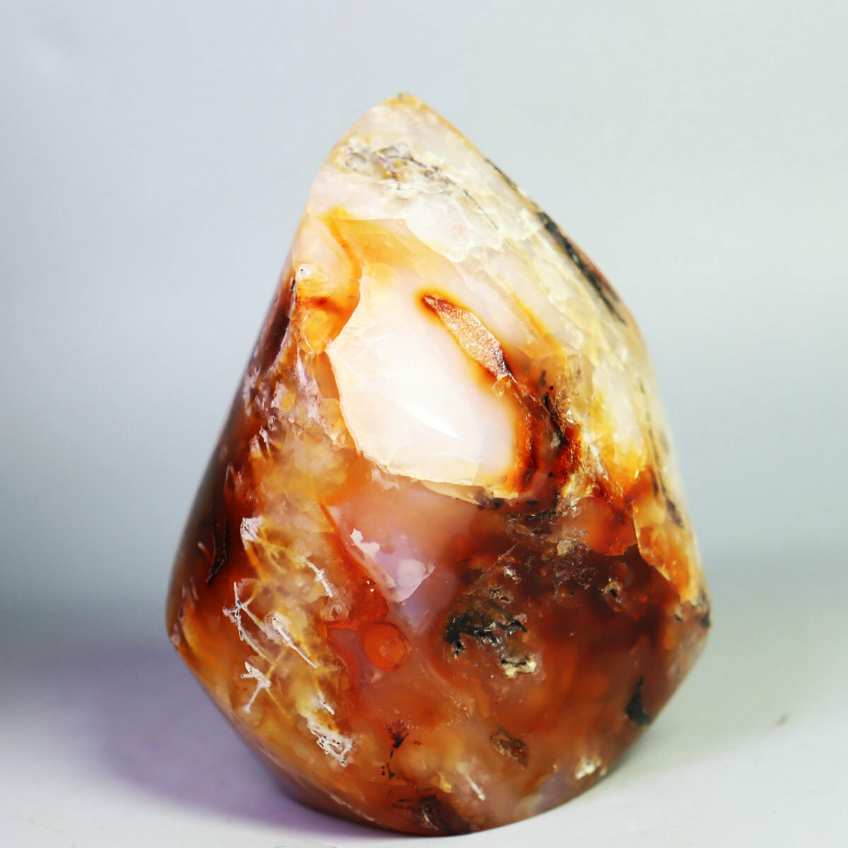 220g Red Orange White Carnelian Agate flame Crystal Freeform Madagascar