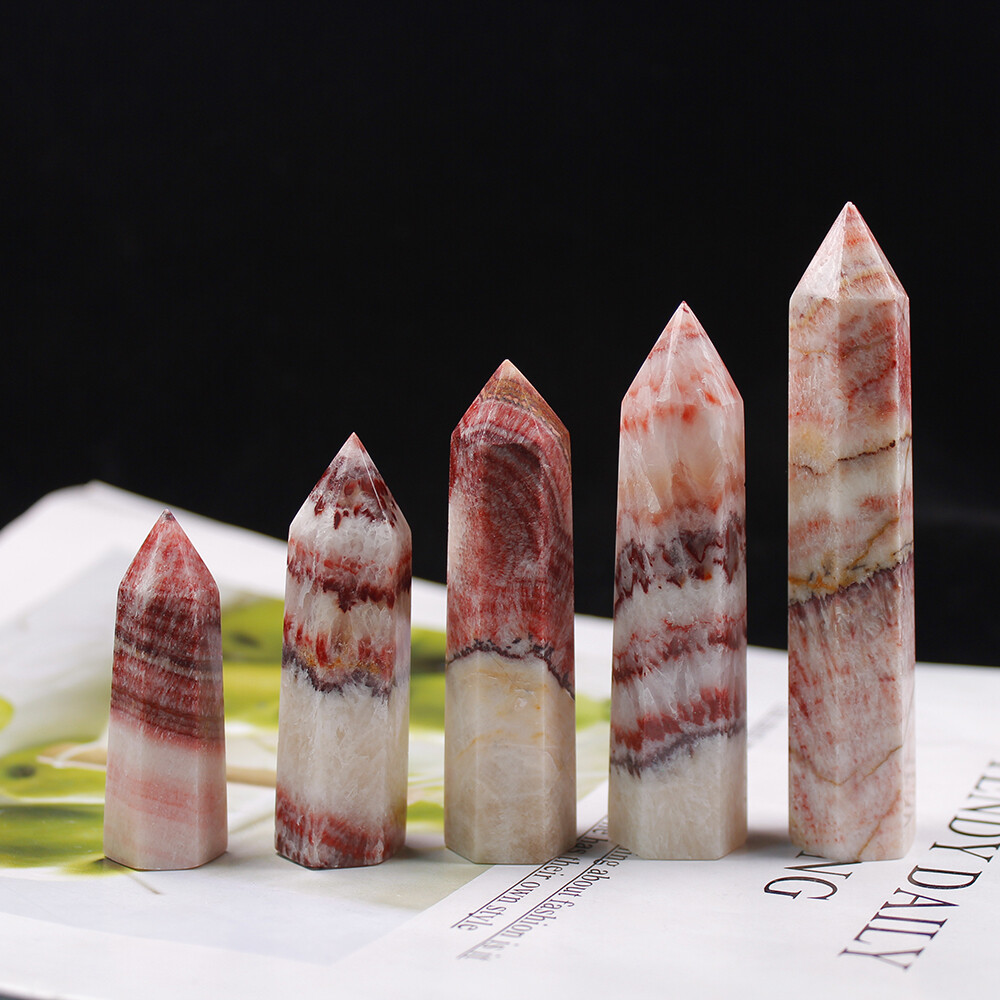 7-10cm Natural Rhodochrosite Quartz Obelisk Crystal Wand Hexagonal Point Healing