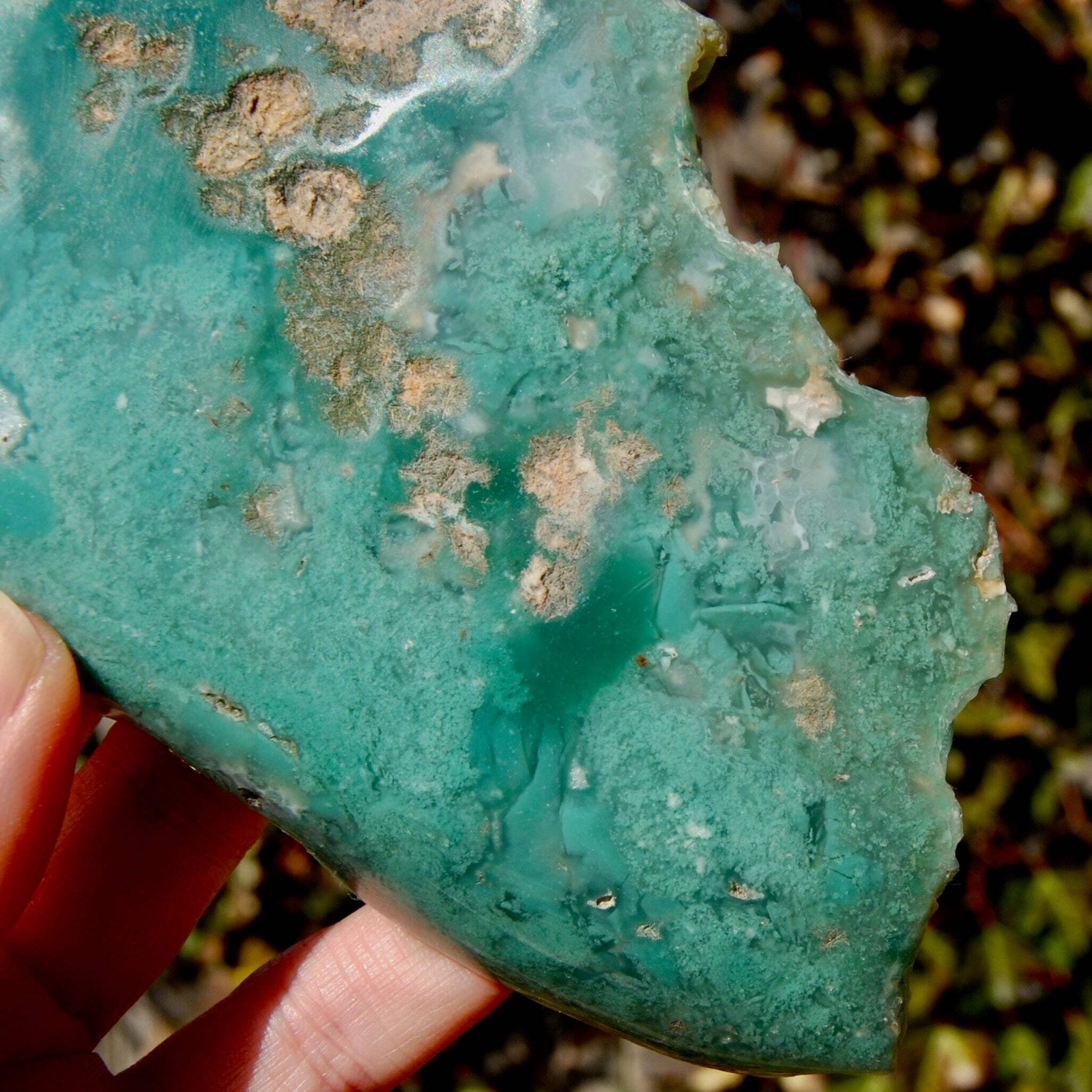 6.75in 436g XL Mtorolite Chrome Chalcedony Crystal Slice, Zimbabwe mtl6