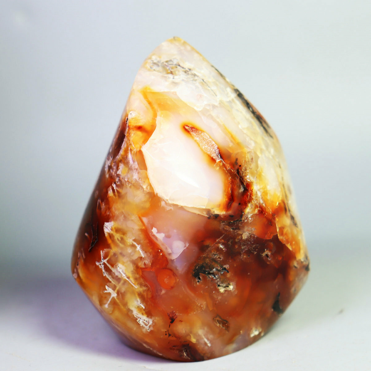 220g Red Orange White Carnelian Agate flame Crystal Freeform Madagascar