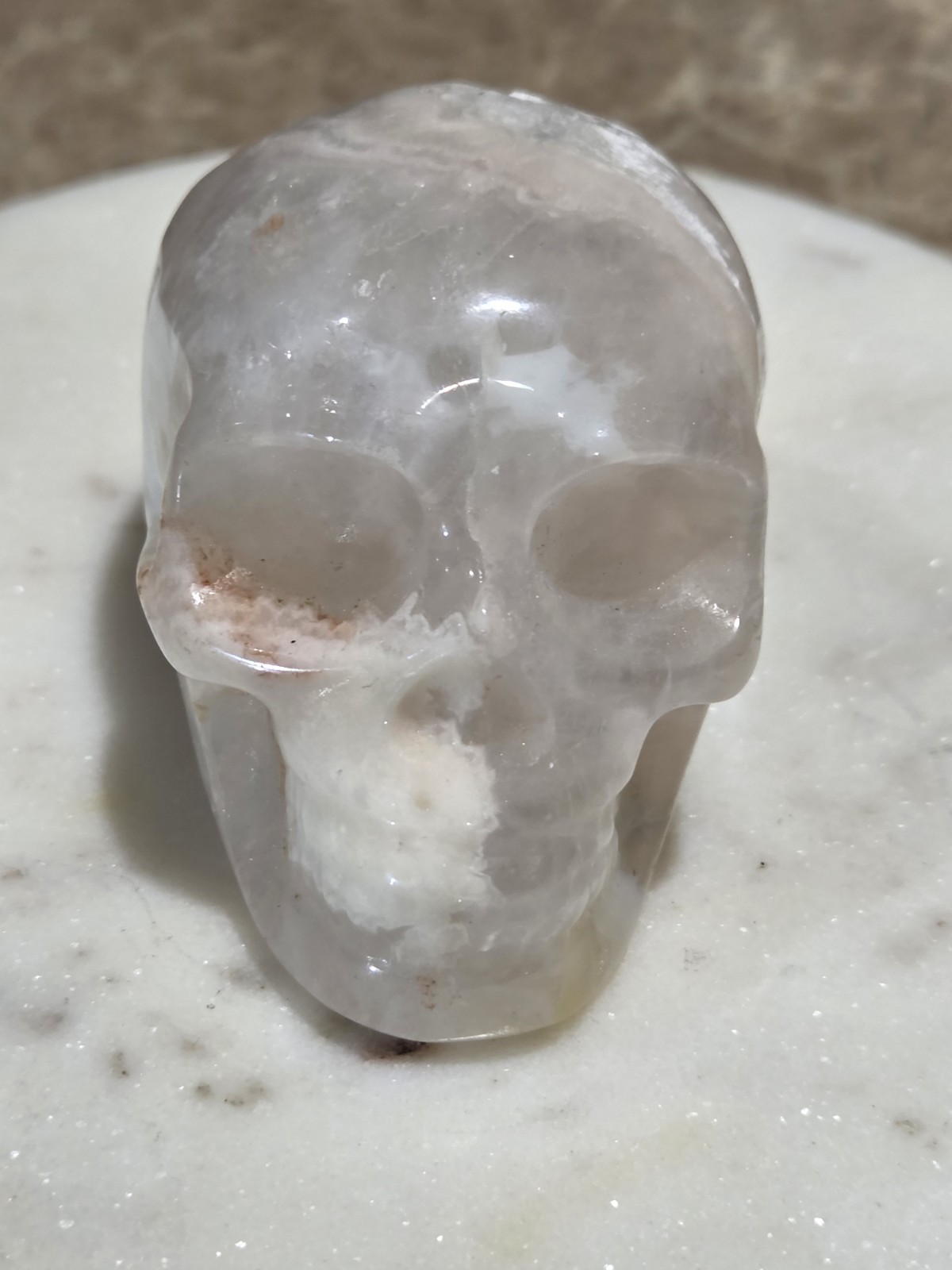 Crystal Flower Agate Skull Carving