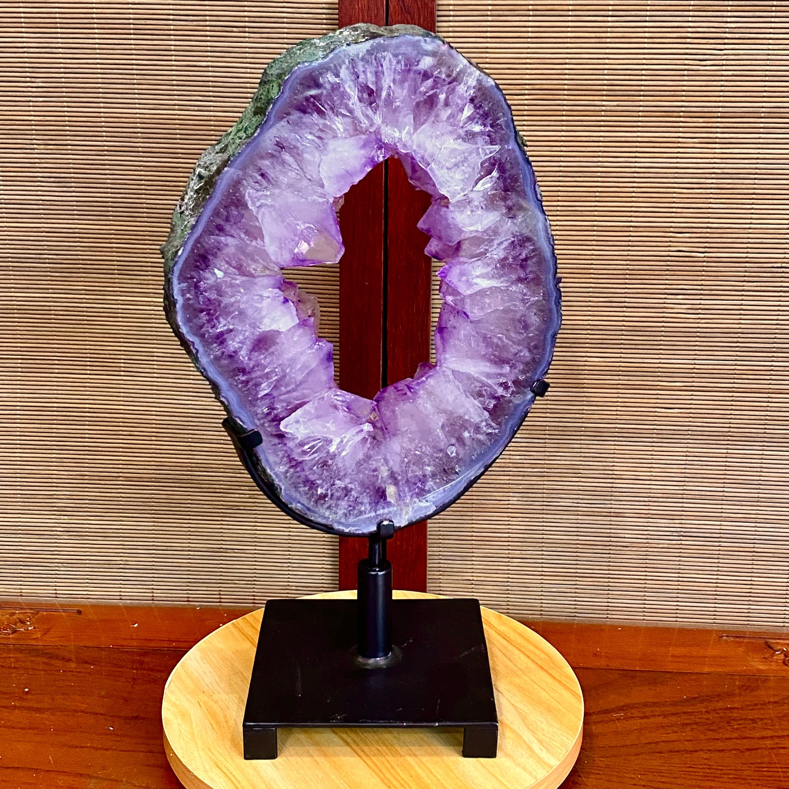 8.06LB Natural Amethyst Cave Crystal Slice Crescent shaped Hand Cut Repai
