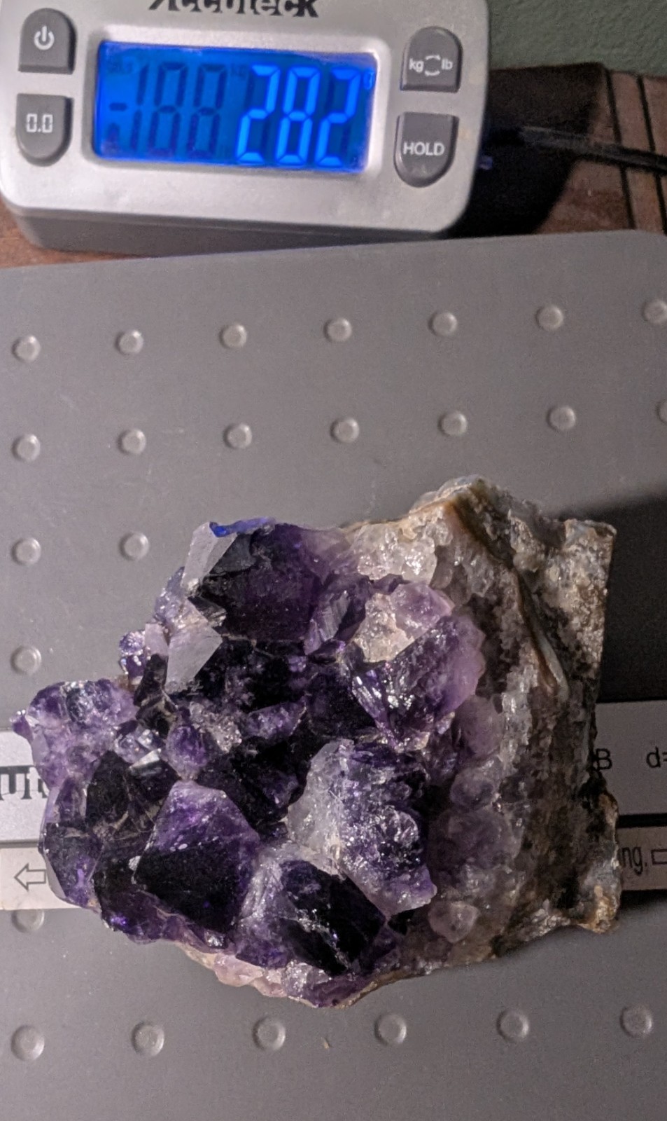 Amethyst Cluster Attached To Banded Matrix Deep Purple To Cloudy Quartz 10.2 oz