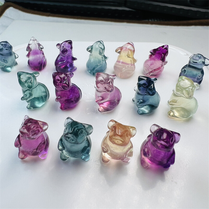 5pcs Random Natural Fluorite Crystal Mini Carved Mouse Skull Quartz Reiki Gift