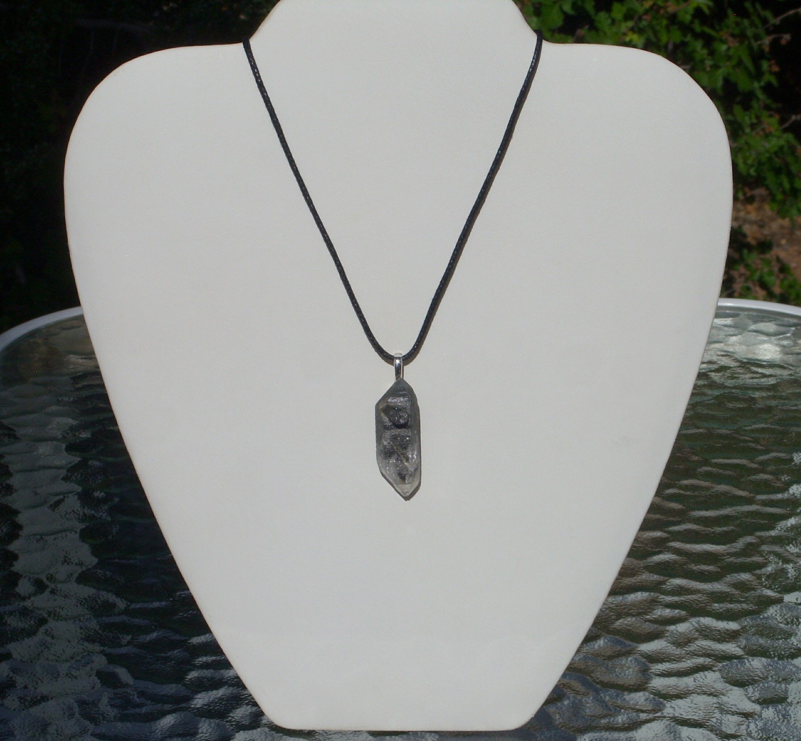 Tibetan Black Quartz Double Term Crystal Point Free Form Stone Pendant Necklace