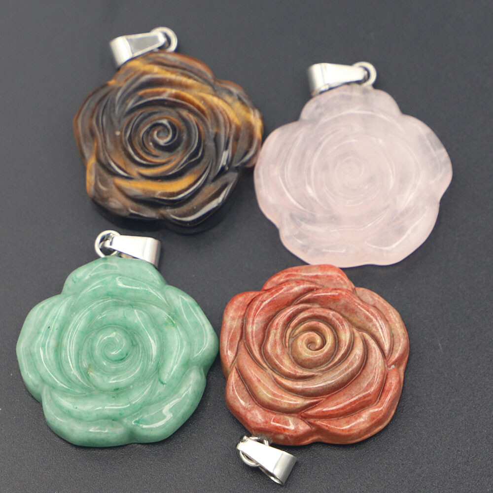Natural gemstone crystal carved rose pendant Fashion Gift Healthy Healing