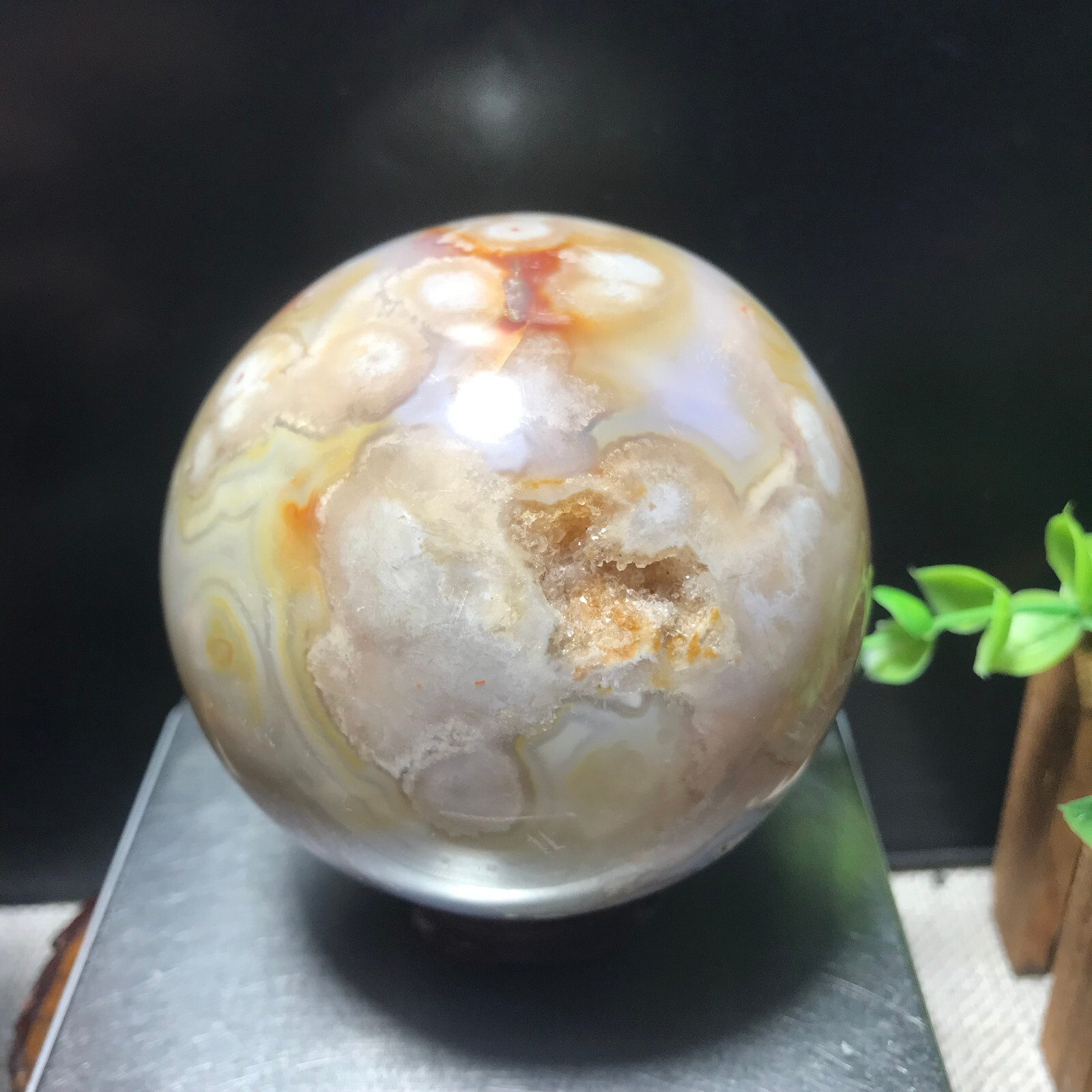 566g 73mm Sakura Agate Cherry Blossom ball Quartz Crystal Healing 242