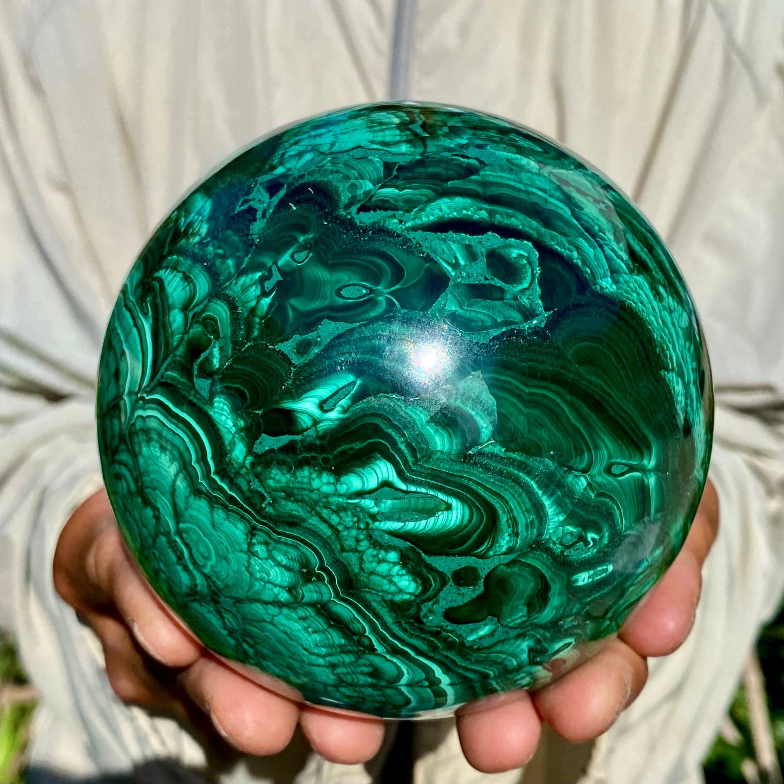 4.6LB Rare Natural Malachite quartz hand Carved sphere Crystal Healing