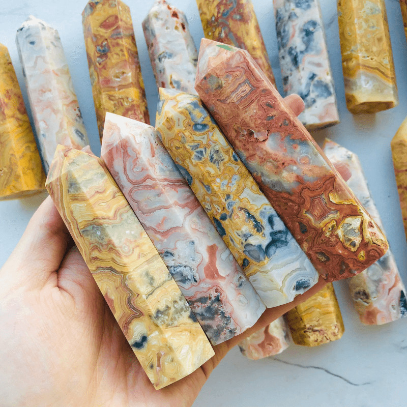 3.15″-3.54″ Random Crazy Agate Crystal Tower Point Wand Obelisk Healing Gift