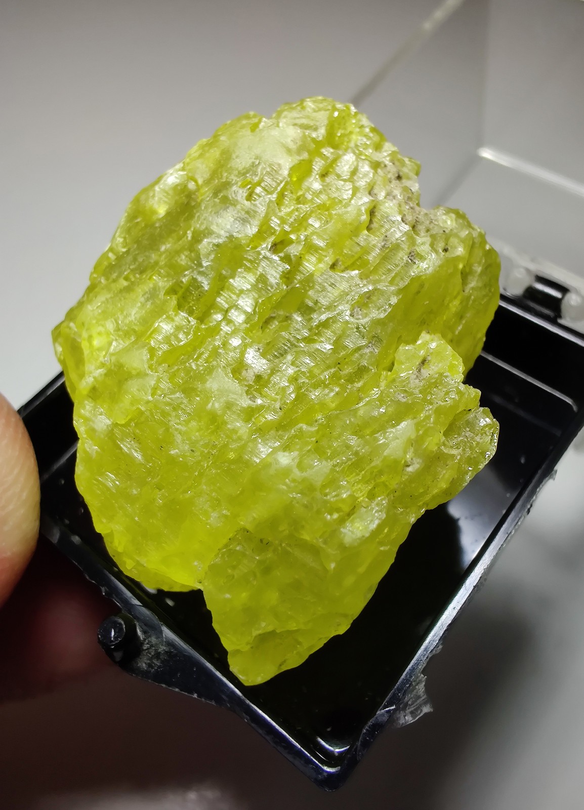 Sulfur crystal with wonderful color. Maybee Quarry, Michigan. 4 cm.