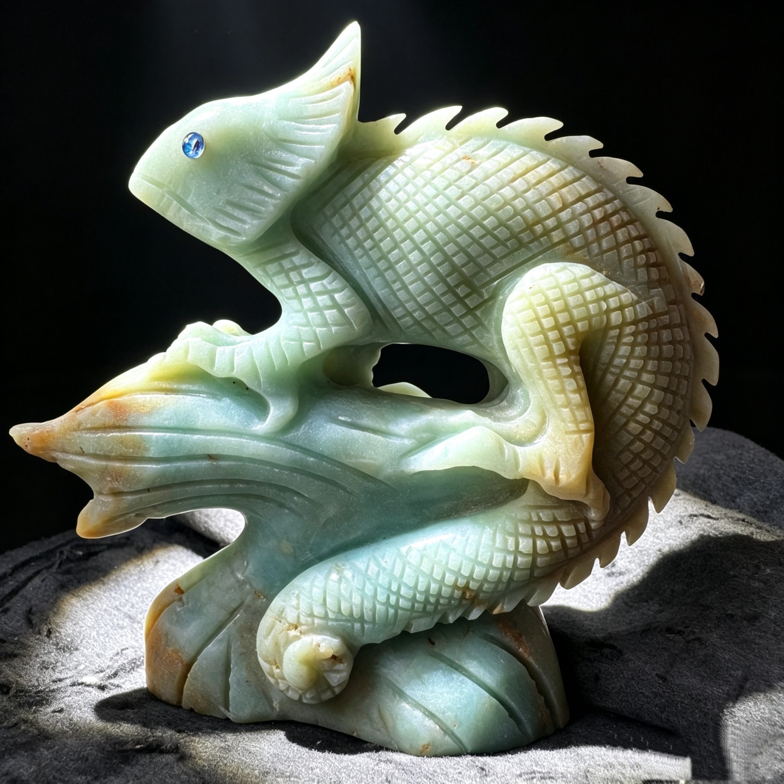 Hand Carved Amazonite Chameleon Figurine Natural StoneLizard Sculpture DeskDecor