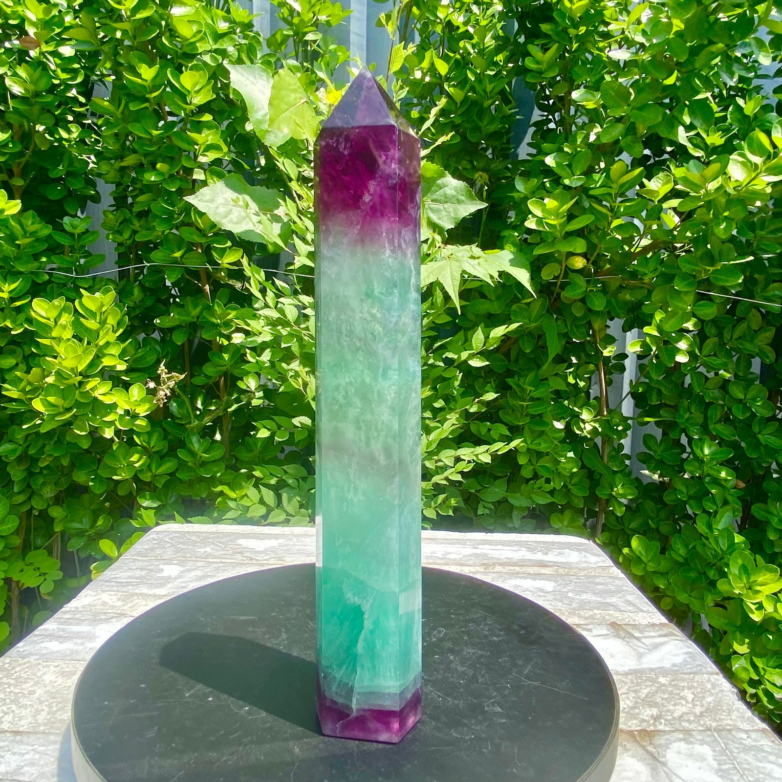 2.16LB Natural Rainbow Fluorite Obelisk Quartz Crystal Wand Tower Point Heal