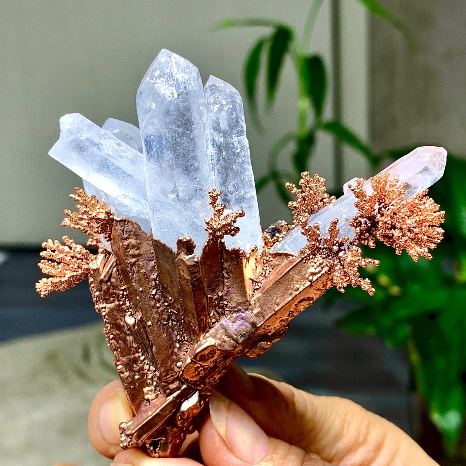 102G Rare!! iridescent Native Copper with white quartz crystal mineral-symbiosis