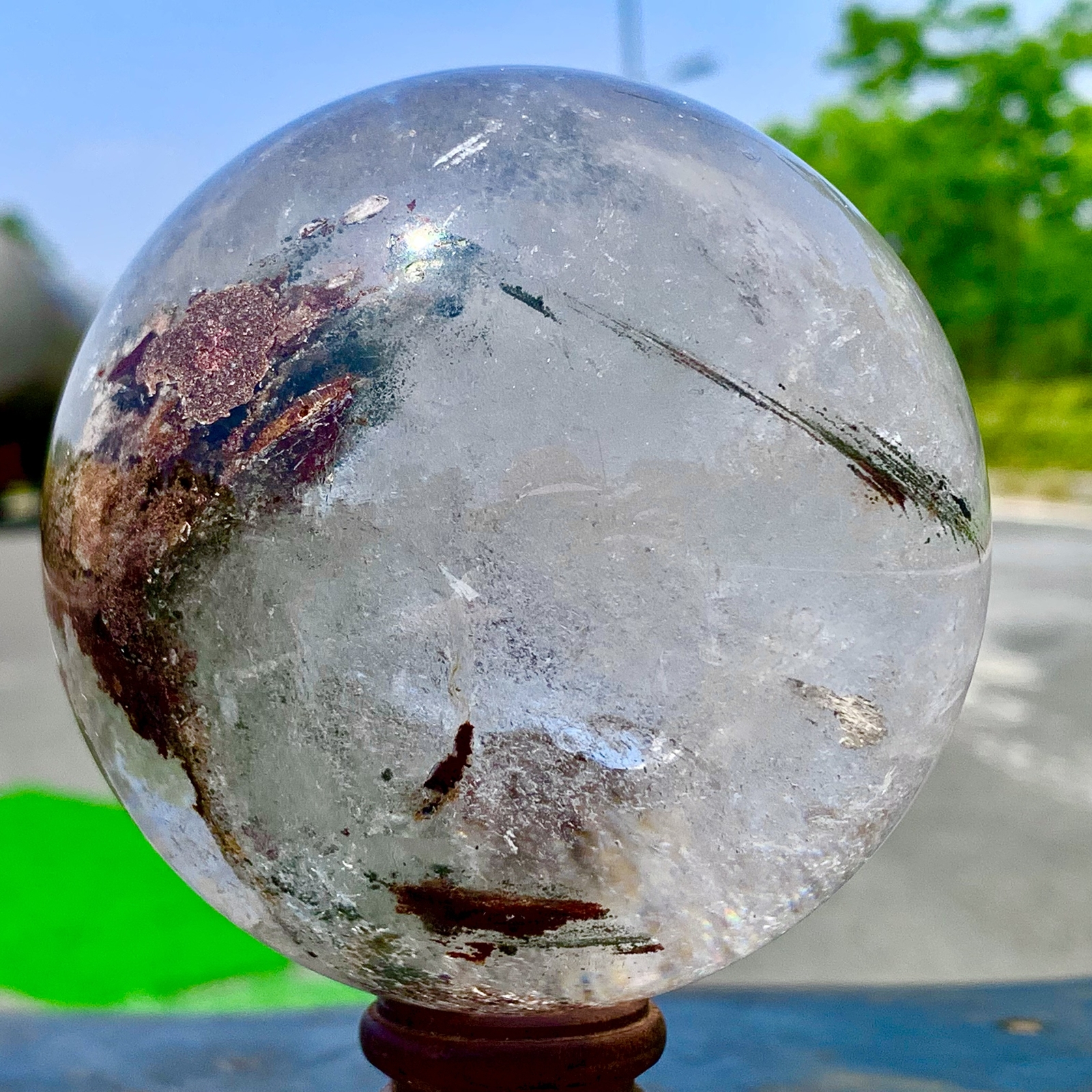 1.92LB Natural Green garden ghost Quartz Ball Crystal Sphere Mineral Specimen