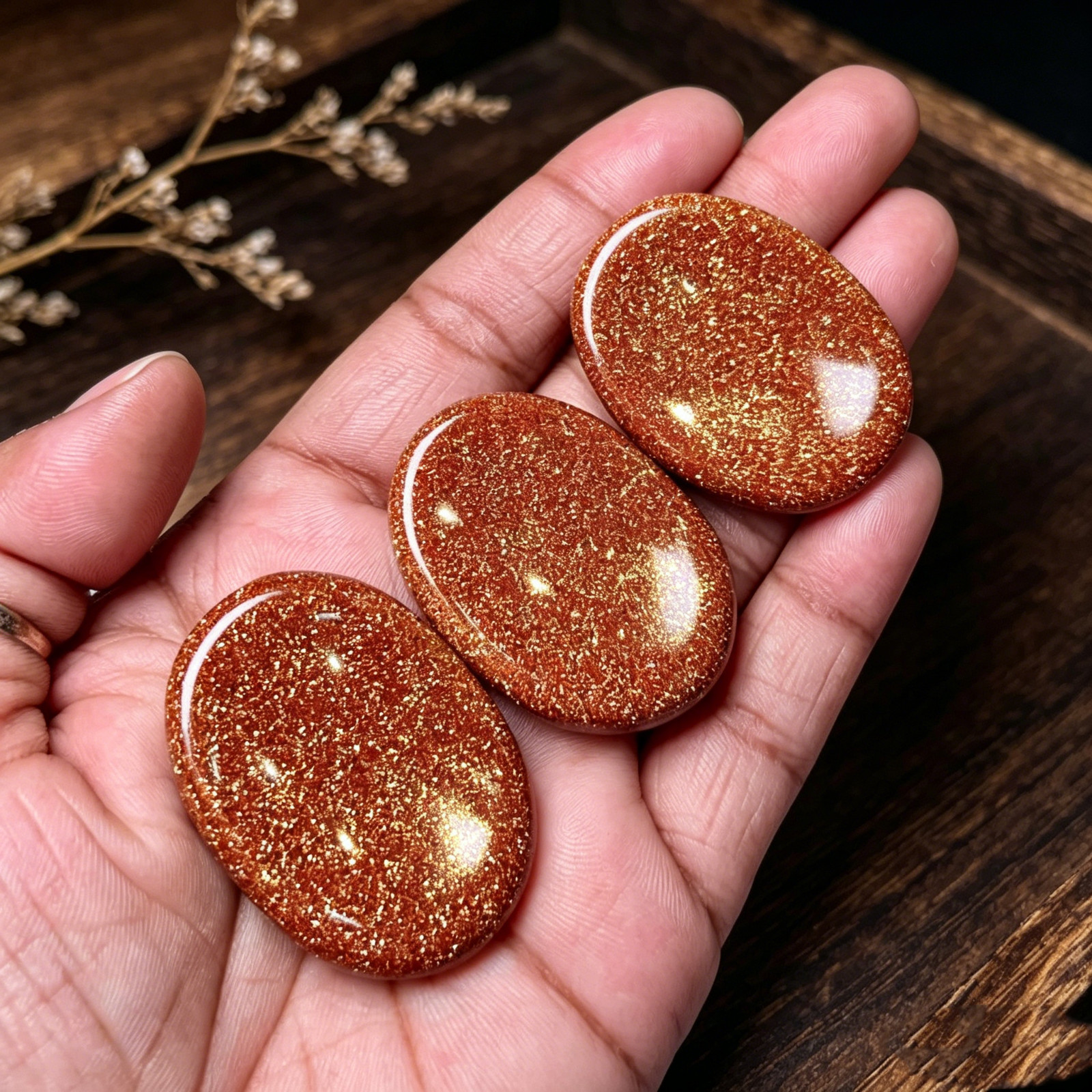 Red Goldstone Worry Stone Polished Oval Healing Crystal Anxiety Relief Stone