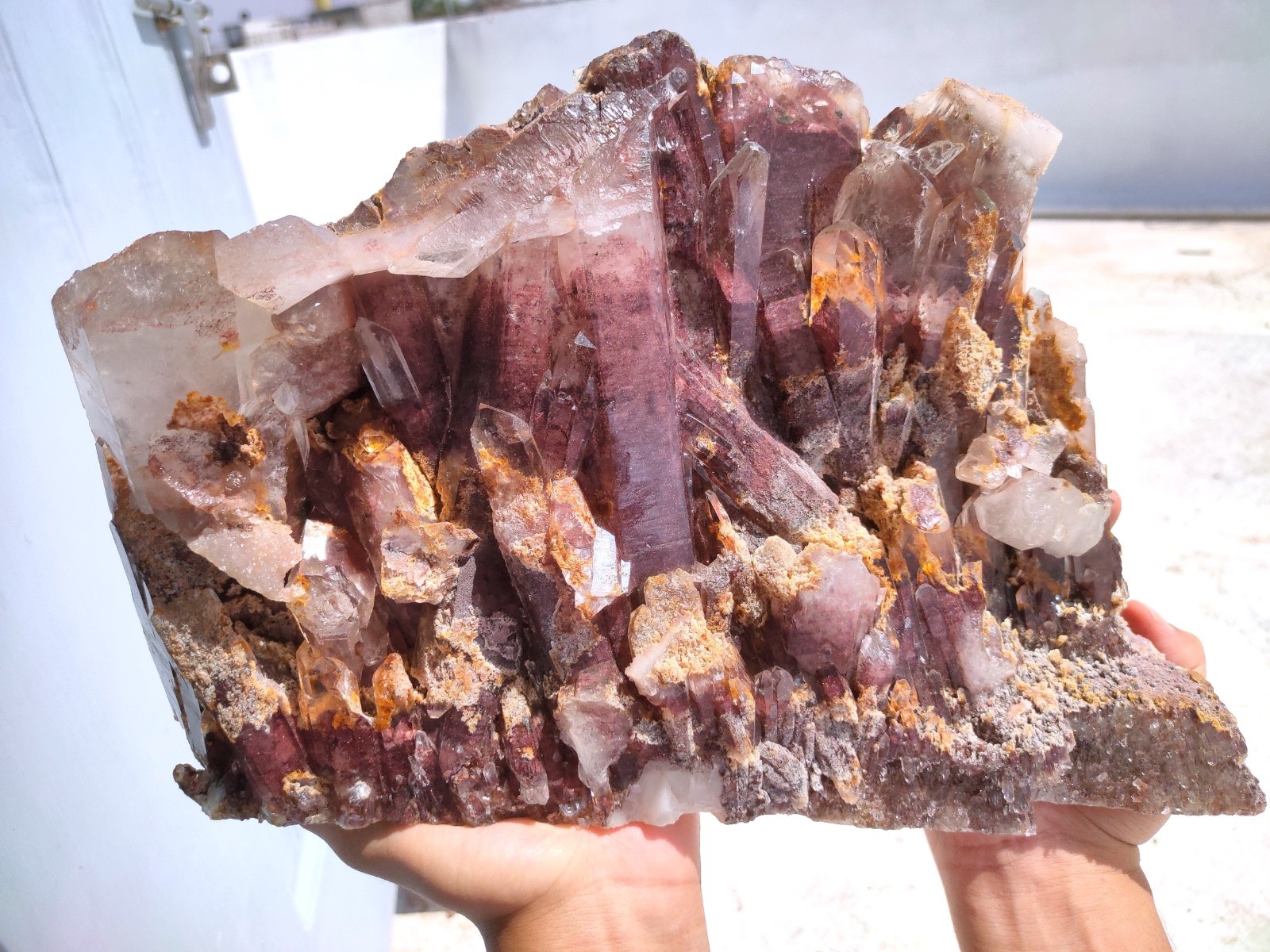 Large Size Red Phantom Quartz, Sunset Quartz with Hematite, Natural Mineral