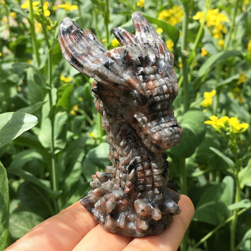 3″ Natural Yooperlite Dragon Skull Carved Quartz Crystal Skull Reiki Healing 1Pc