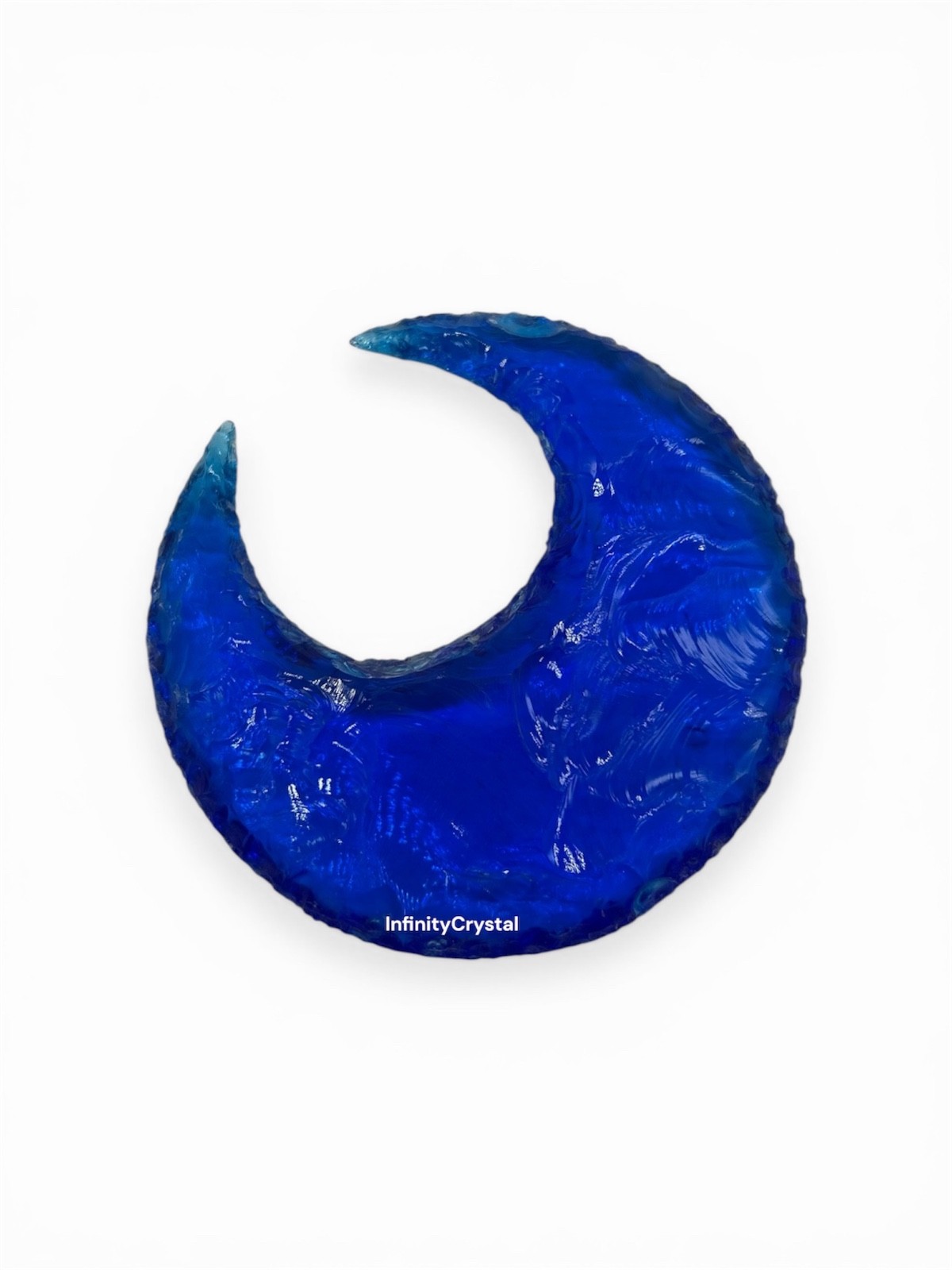 Blue Obsidian Glass Moon 4” – Hand Carved Crescent Crystal, Witchy Celestial Dec