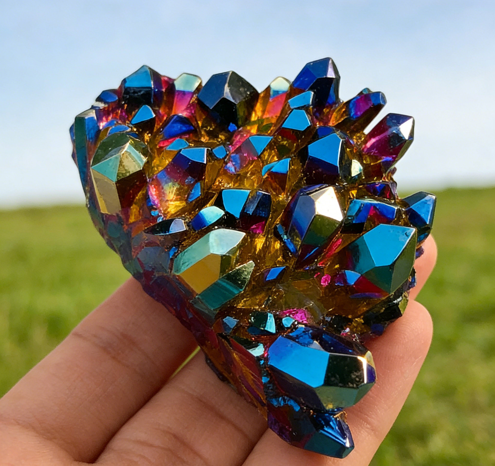 Rainbow Aura Quartz Crystal Cluster Healing Energy Gemstone Specimen Home Decor