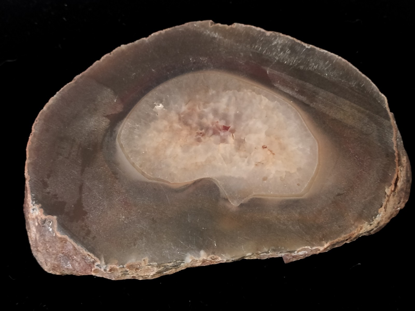 Natural Brown Agate With White Crystal 4.5in Long 3/4in Deep Great Condition.