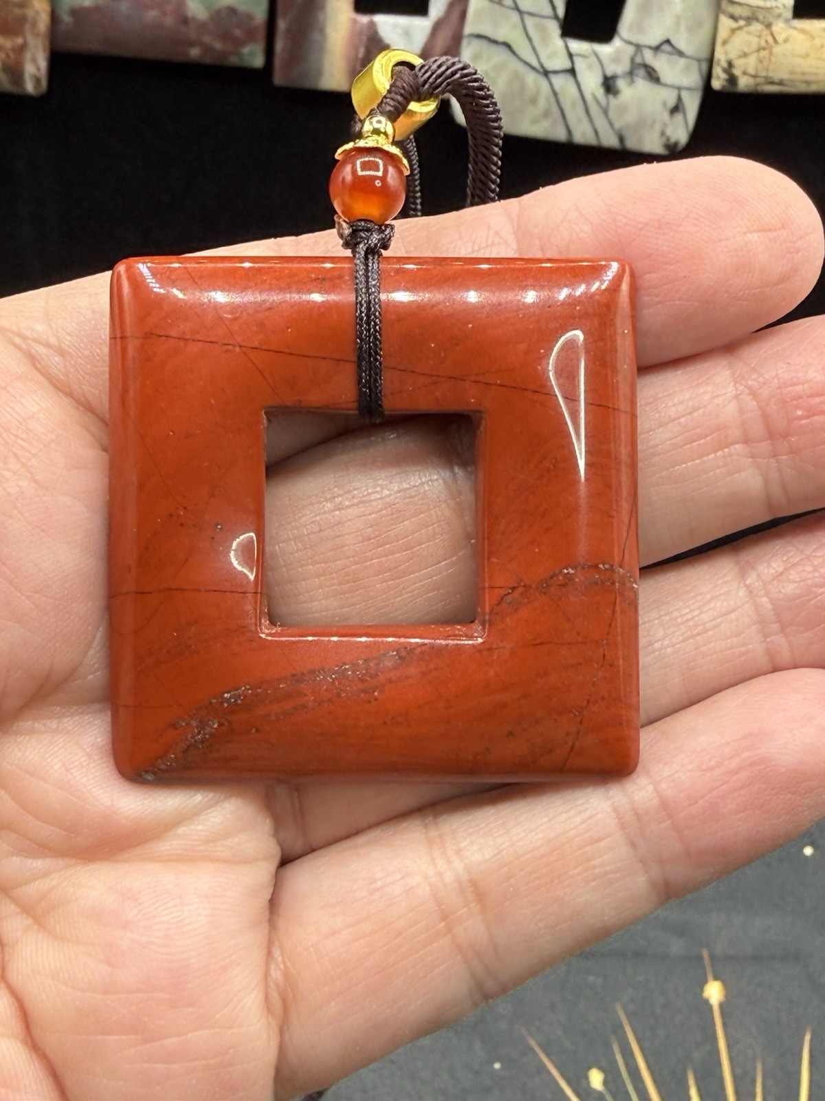 Natural Mixed Crystal Material Square Donut style pendants on Adjustable cord