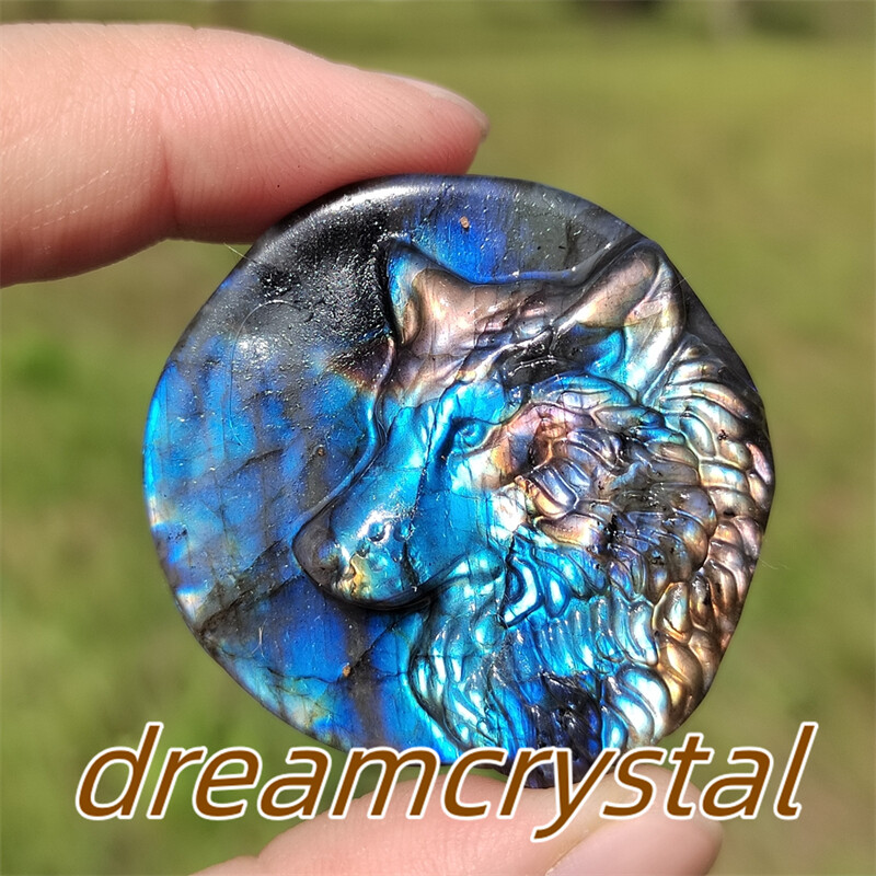 1.5″ Natural Labradorite Carved Wolf Skull Quartz Crystal Reiki Healing 1pc