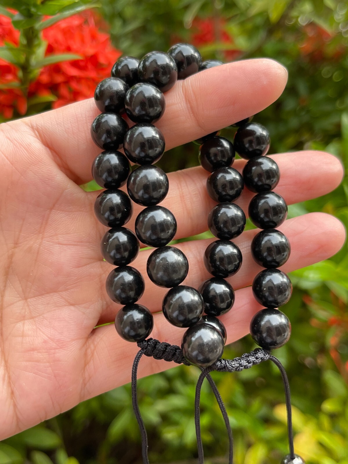 Grade A++ Jet Crystal Adjustable Bead Bracelet 10mm, Genuine Jet Gemstone