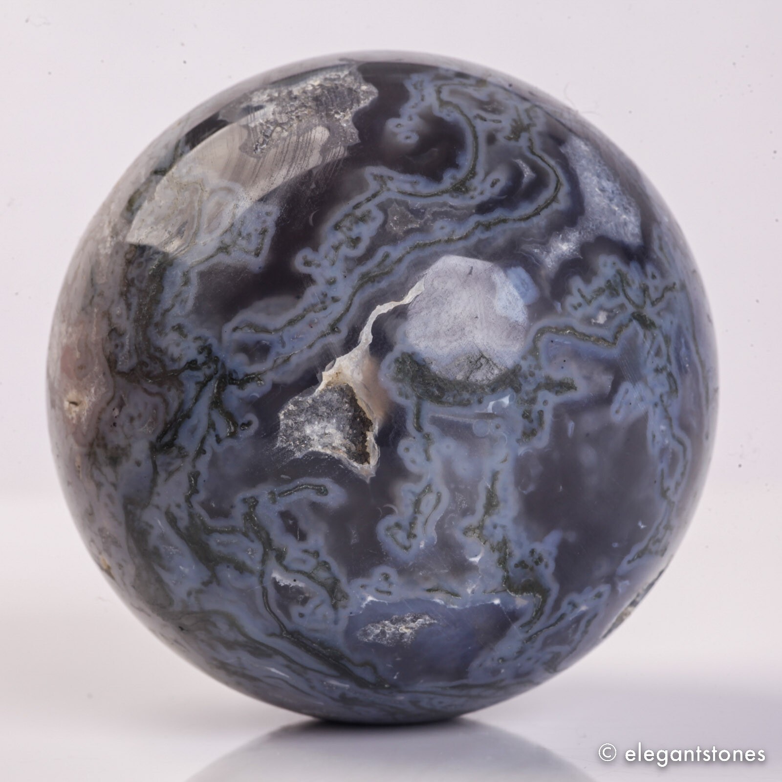 455g 69mm Moss Agate Sphere Crystal Natural Aquatic Plant Water Grass Reiki Ball