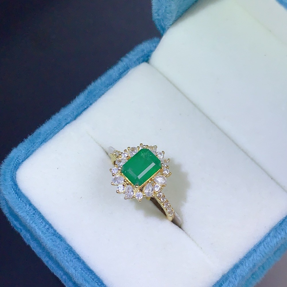 High Huality Emerald open Adjustable ring Gemstone S925 Silver Plated 18K Gold