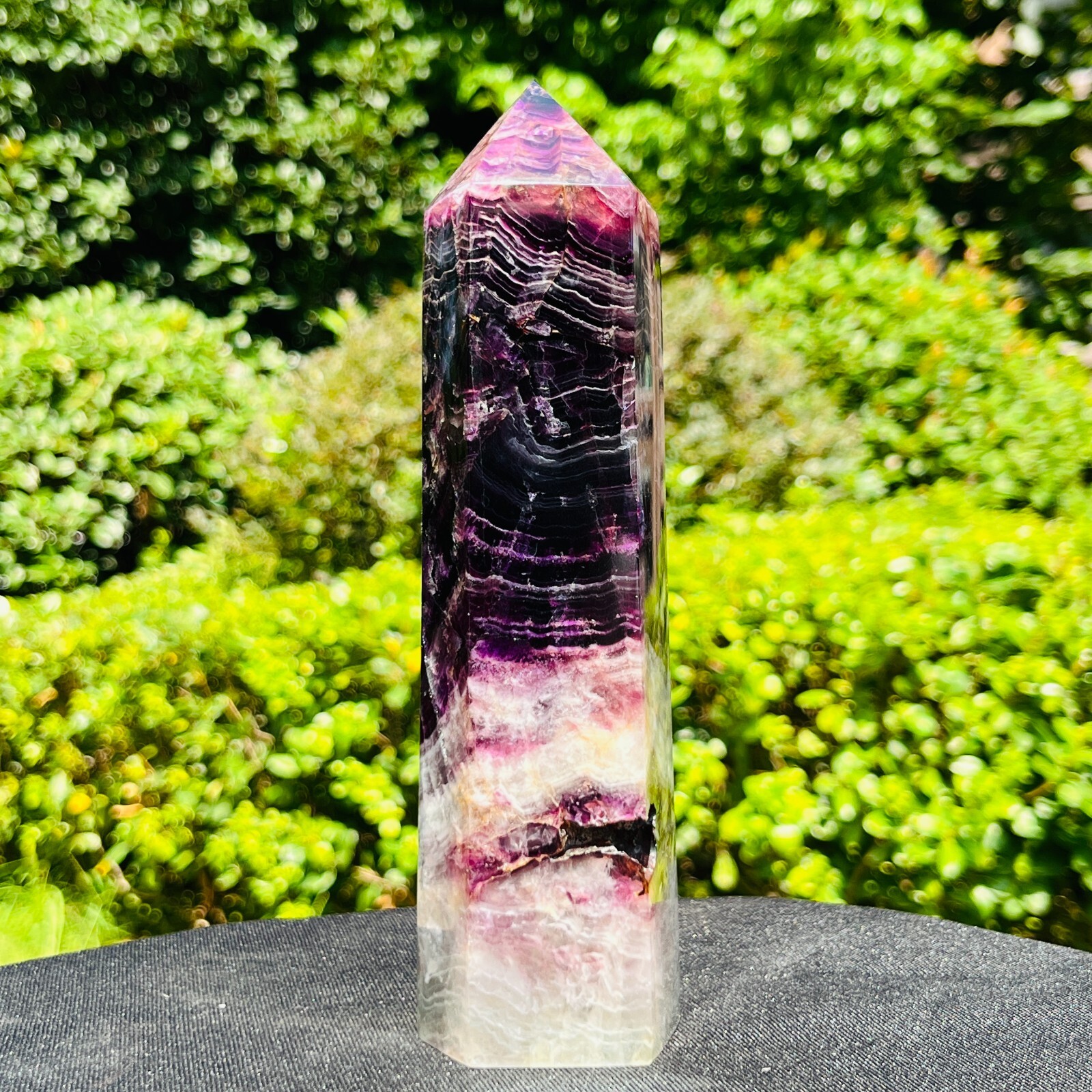 2.24LB Natural Fluorite crystal Hexagonal point Column Healing Reiki Stone 281