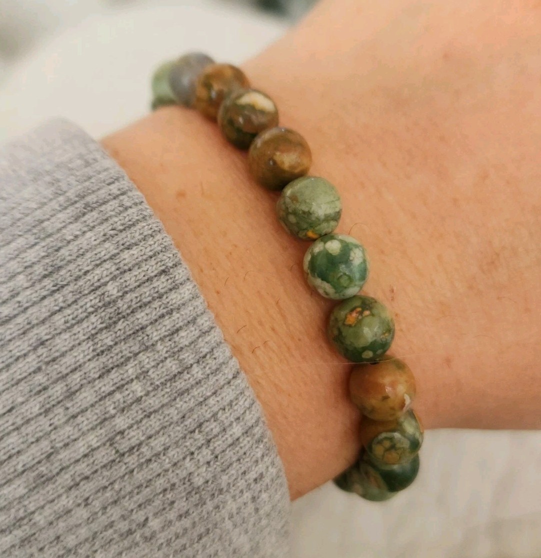 Natural 8mm Rainforest Jasper Bracelet Crystal Beads Stretch