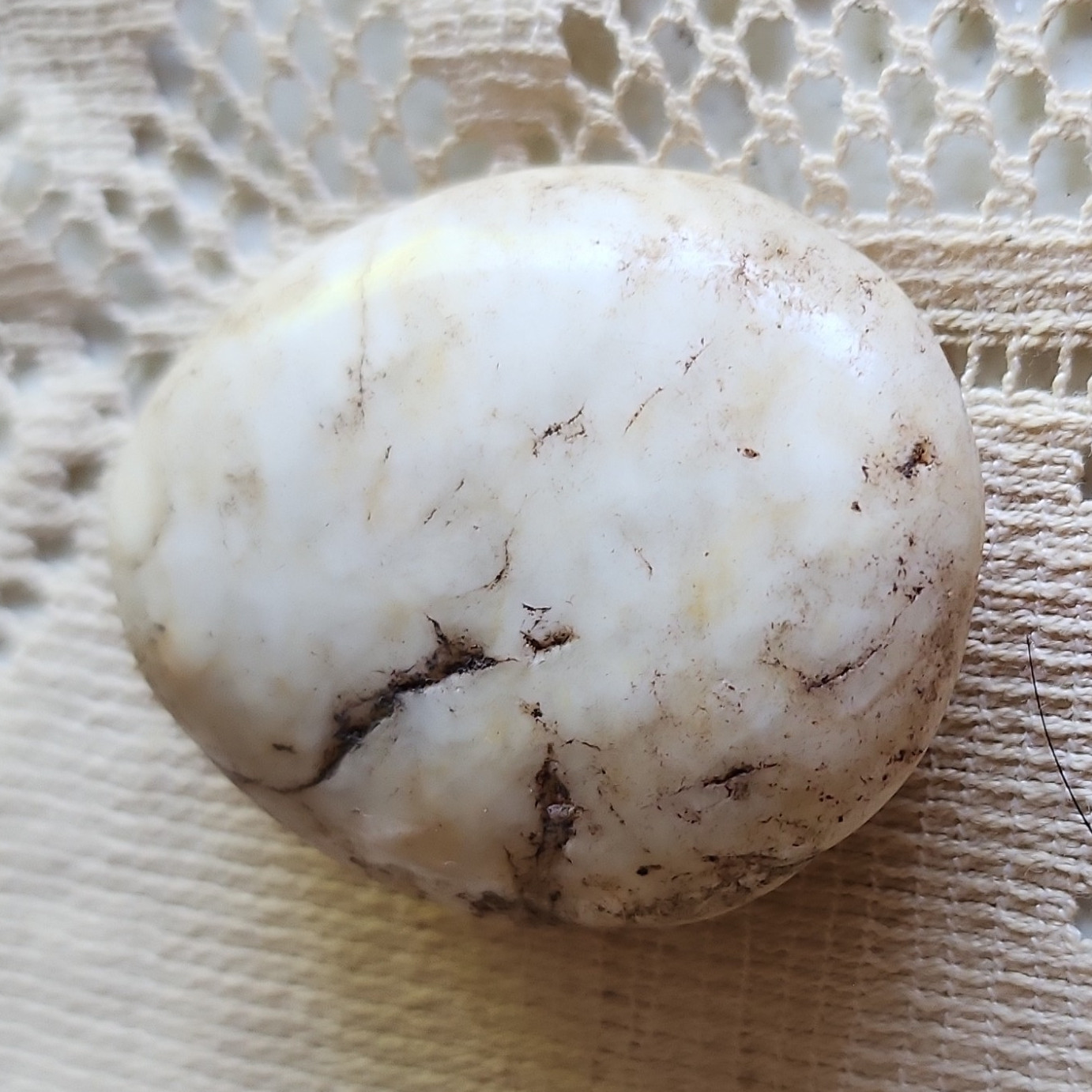White Polished Crystal Palmstone Specimen / Tumbled Palm Stone