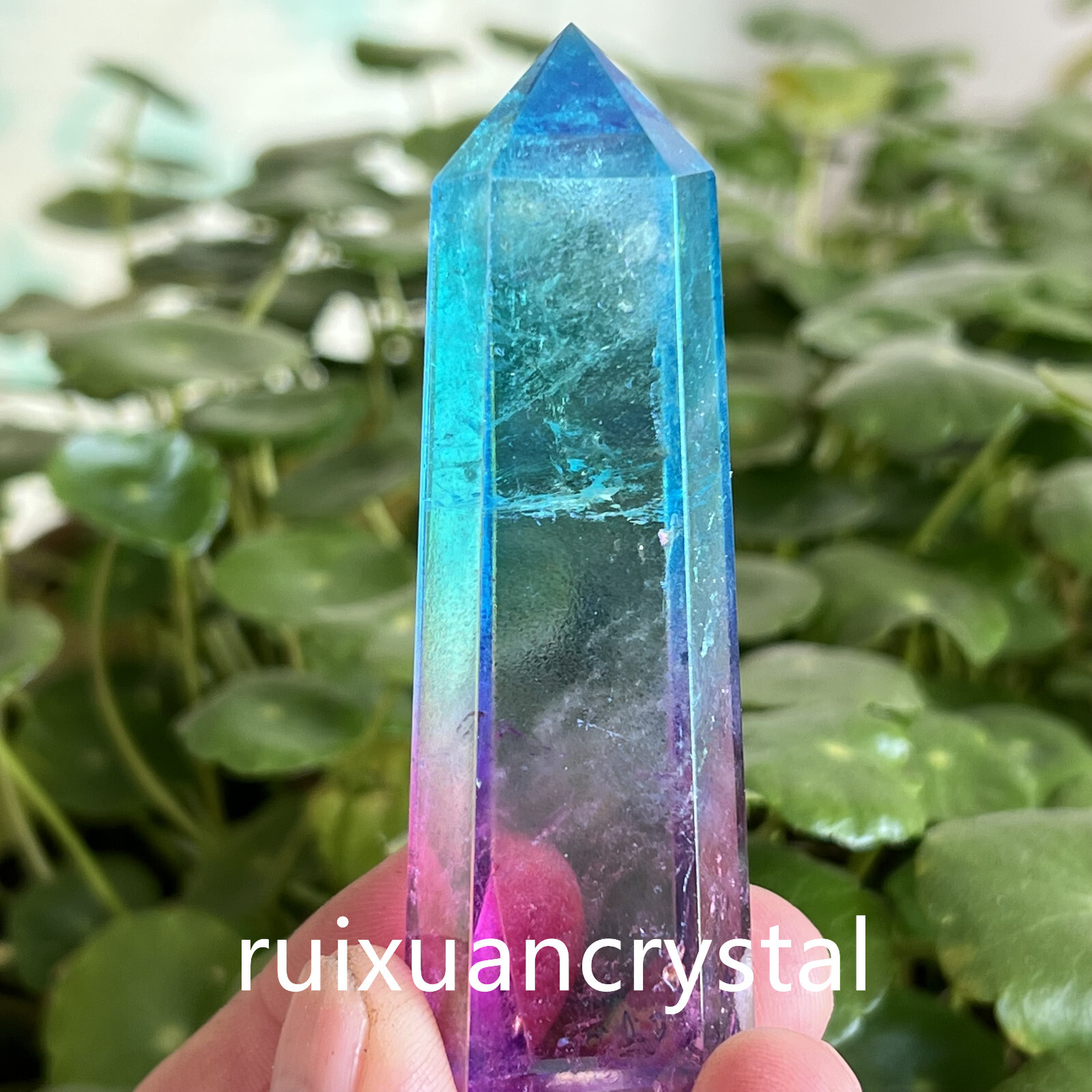 1pc Natural Titanium Rainbow Quartz Obelisk Wand Crystal Tower Point Healing
