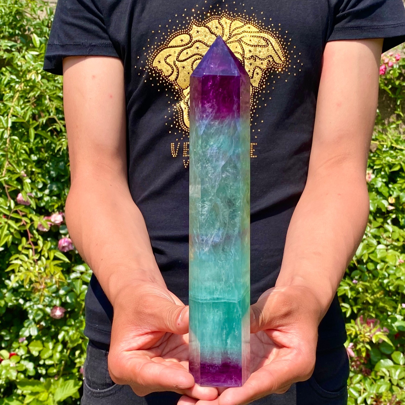 2LB Natural Rainbow Fluorite Quartz Healing Stone Crystal Point Wand Obelisk