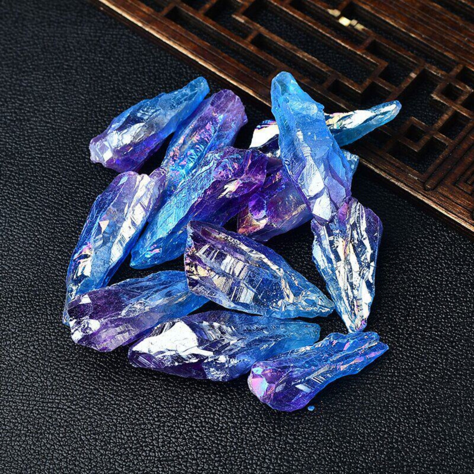 Electroplated Aura Crystal Quartz Rough Stone Blue Purple 200g Decor