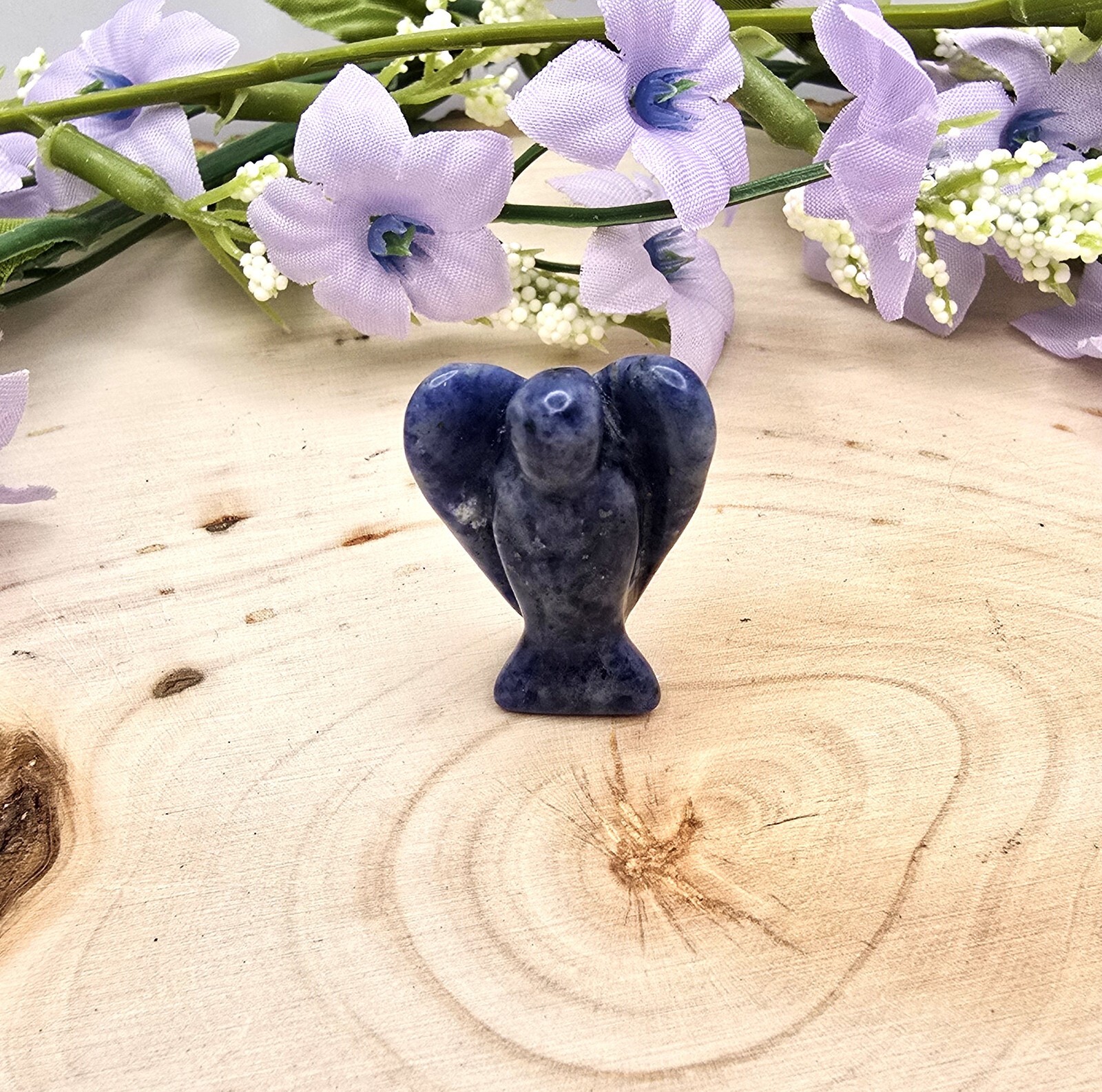 1 in x .75 in Natural Sodalite Crystal Angel, Hand Carved Pocket Angel / Healing
