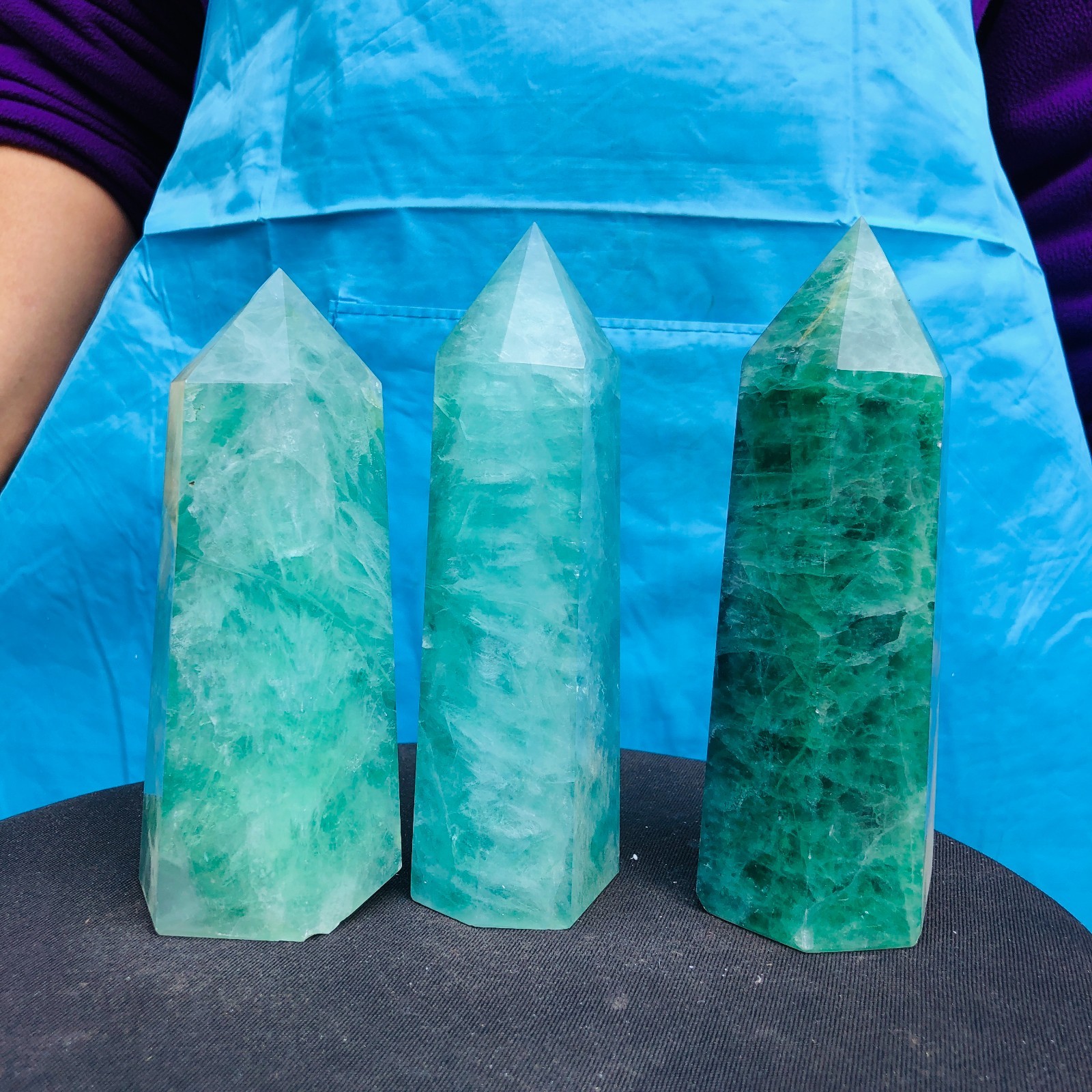 5.43LB 3Pcs Natural Colourful Fluorite Obelisk Quartz Crystal Tower Healing