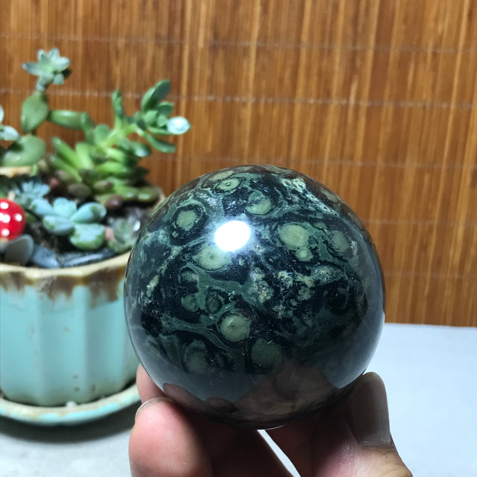 58mm NATURAL Green Kambaba jasper sphere ball quartz Crystal Healing 287g A6015