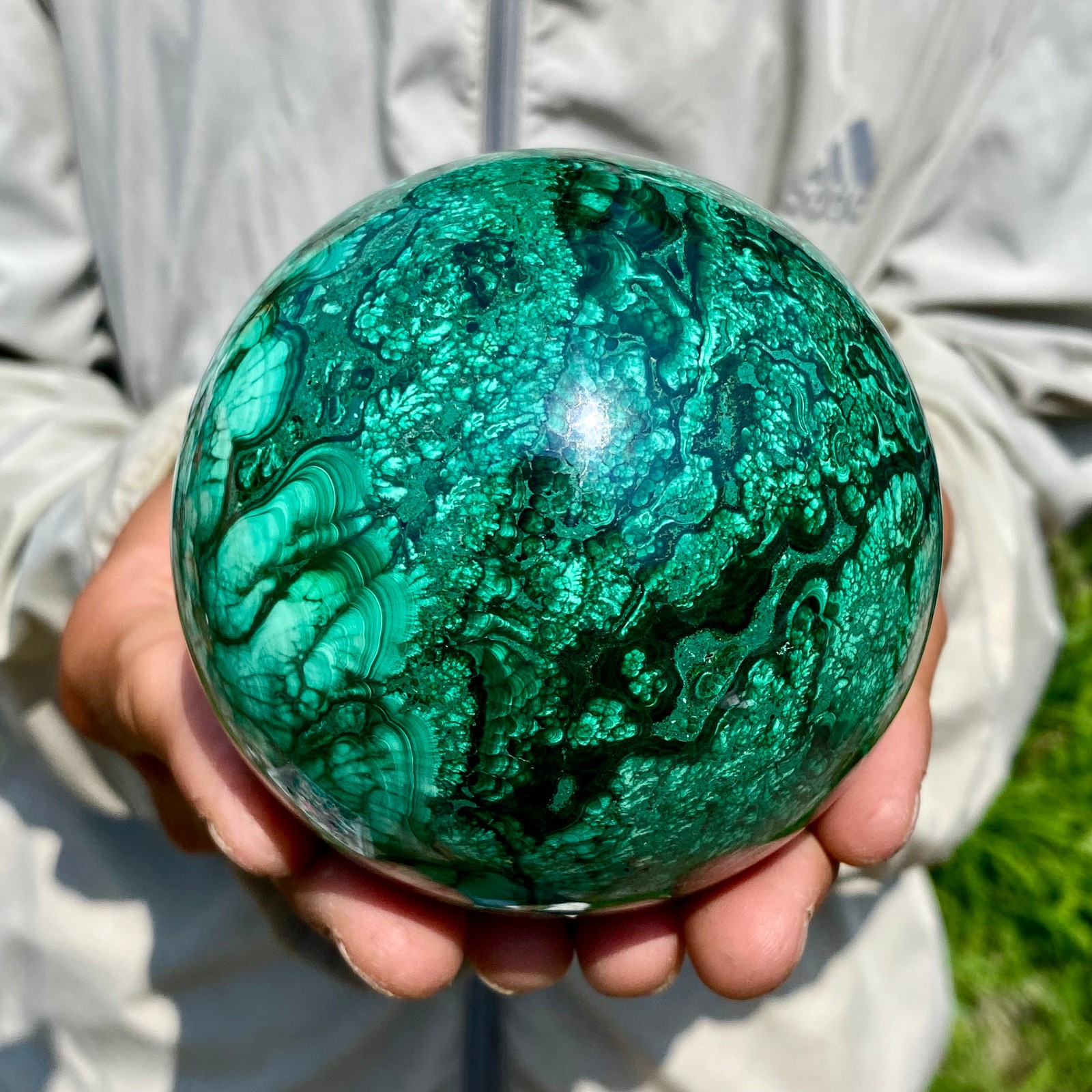2.57LB Rare Natural Malachite quartz hand Carved sphere Crystal Healing