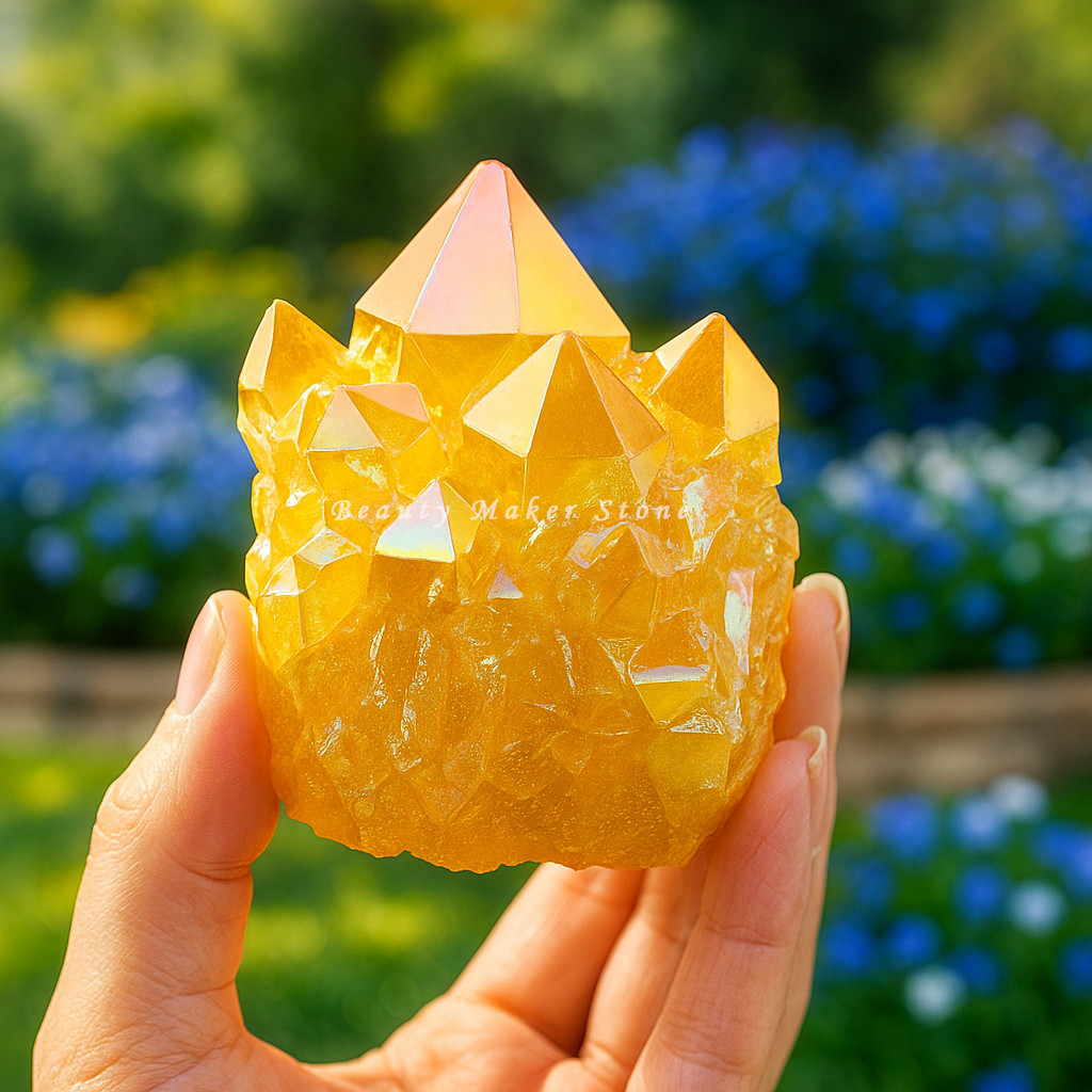80-100g Aura Citrine Titanium Rainbow Crystal Cluster Geode Slice Home Decor