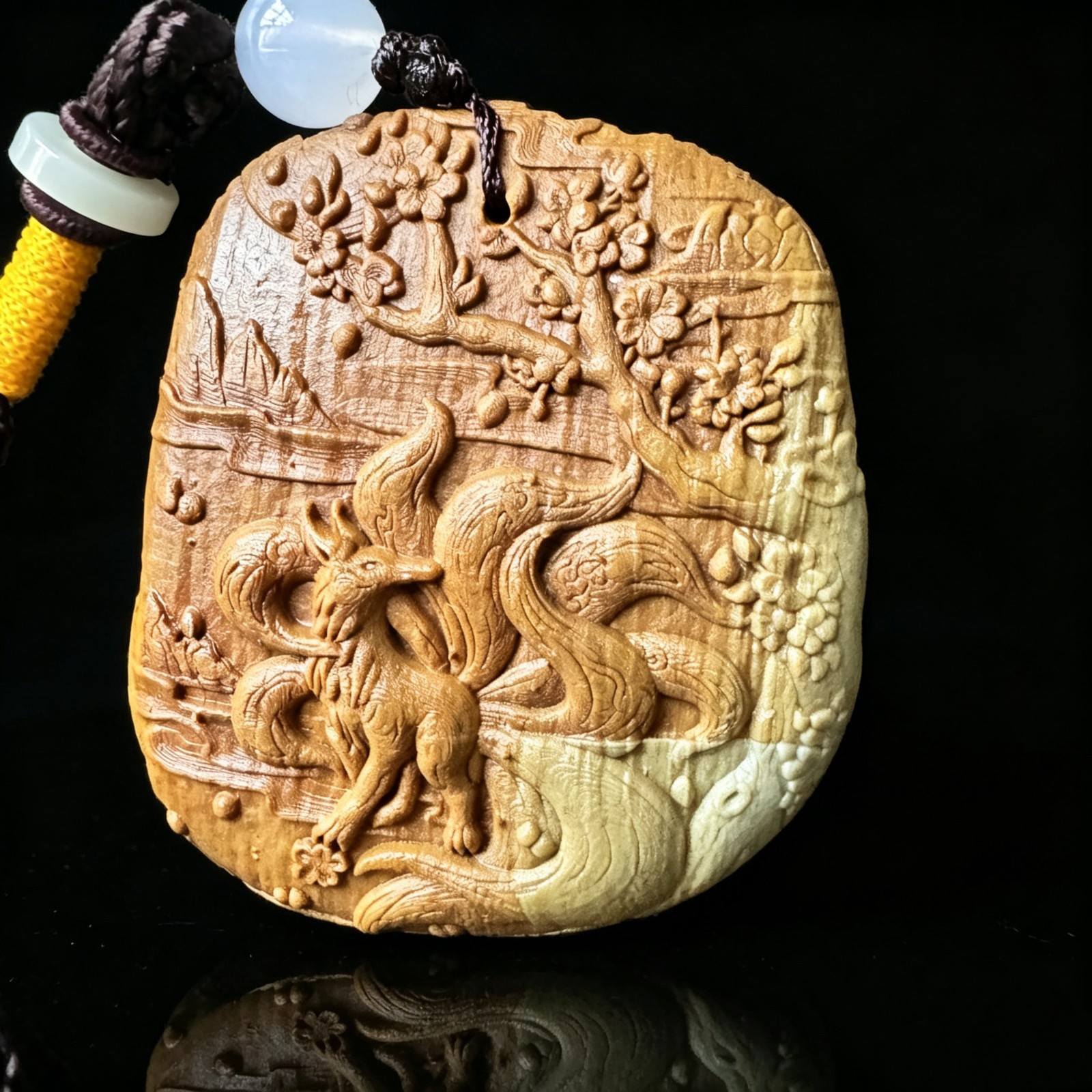 Natural Songhua Stone Nine Tailed Fox Carving – Crystal Mineral Figurine 2.3″